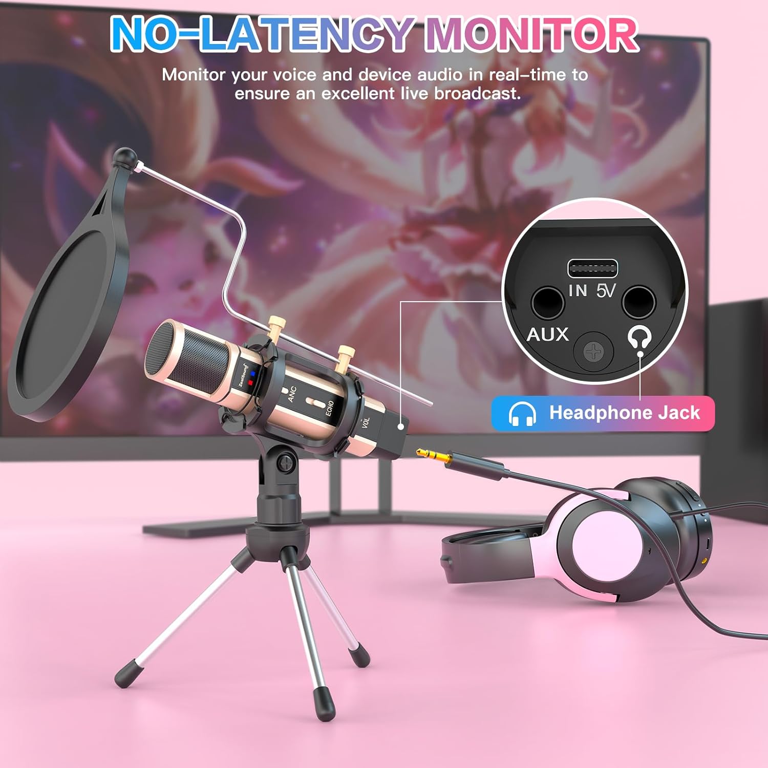 Buy now ZealSound Studio Recording Microphone, Condenser Broadcast Microphone w/Stand Built-in Sound Card Echo Recording Karaoke Singing for Phone Computer PC Garageband Smule Live Stream & YouTube (Gold) at indiglob india