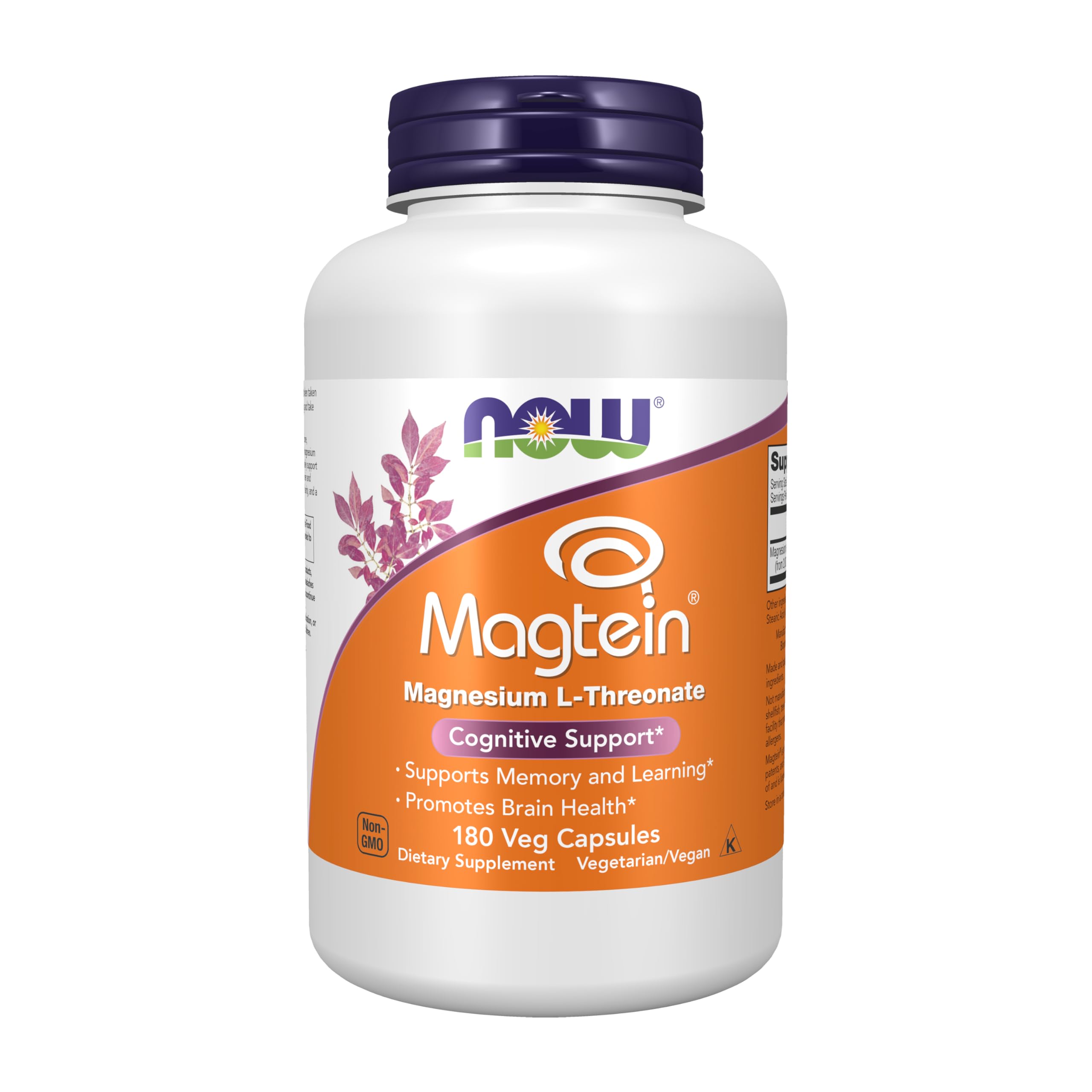 NOW Foods Supplements, Magtein™ with patented form of Magnesium (Mg), Cognitive Support*, 90 Veg Capsules