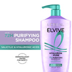 L'Oreal Paris Elvive Hyaluron + Pure 72H Purifying Shampoo for Oily Hair, Clarifying Shampoo with Salicylic Acid and Hyaluronic Acid, 28 Fl Oz