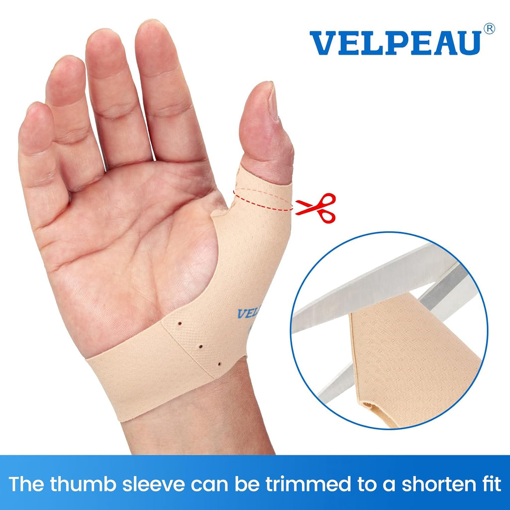 Buy now Velpeau Elastic Thumb Support Brace Liner (Pack of 2), Splashproof Thumb Wrist Compression Sleeve for Arthritis Pain, Tendonitis, Sprains, Sports, Fits Left & Right Hands (Khaki, Short Version, M) at indiglob india