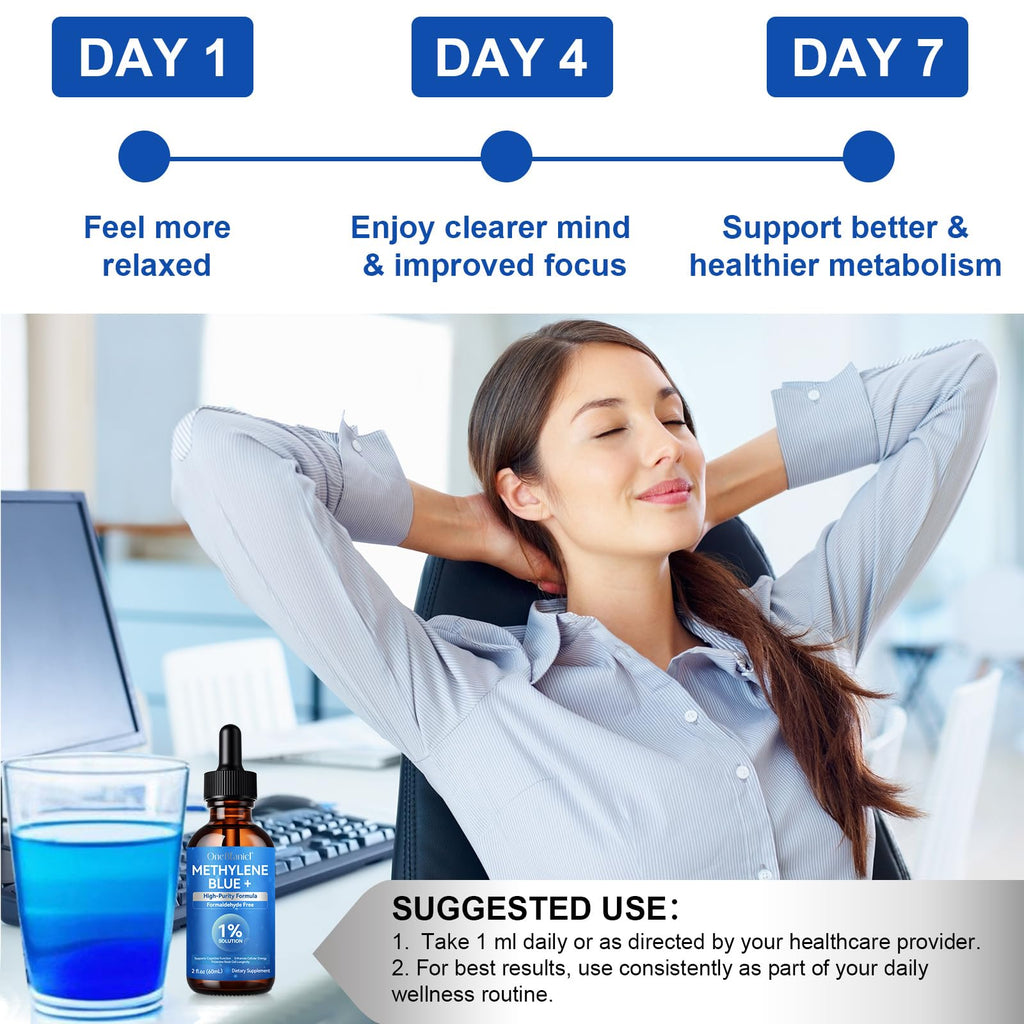Methylene Blue Pharmaceutical Grade, Methylene Blue Drops for Humans Brain Health and Energy Support, No Formaldehyde, No Alcohol, No Gluten - 2 Fl OZ