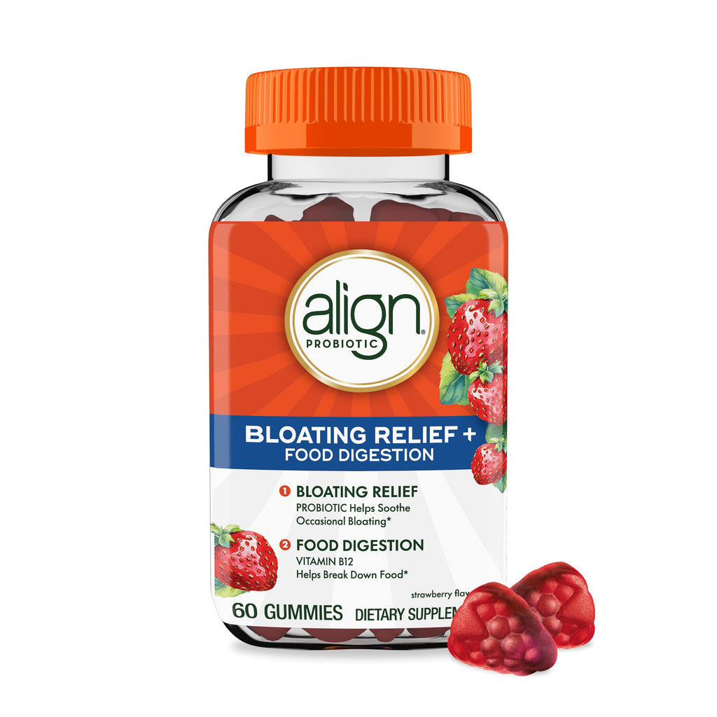 Align Probiotic, Bloating Relief + Food Digestion, Probiotics for Women and Men, Probiotic Helps Soothe Occasional Bloating*, with Vitamin B12 to Help Break Down Food into Cellular Energy*,60 Gummies