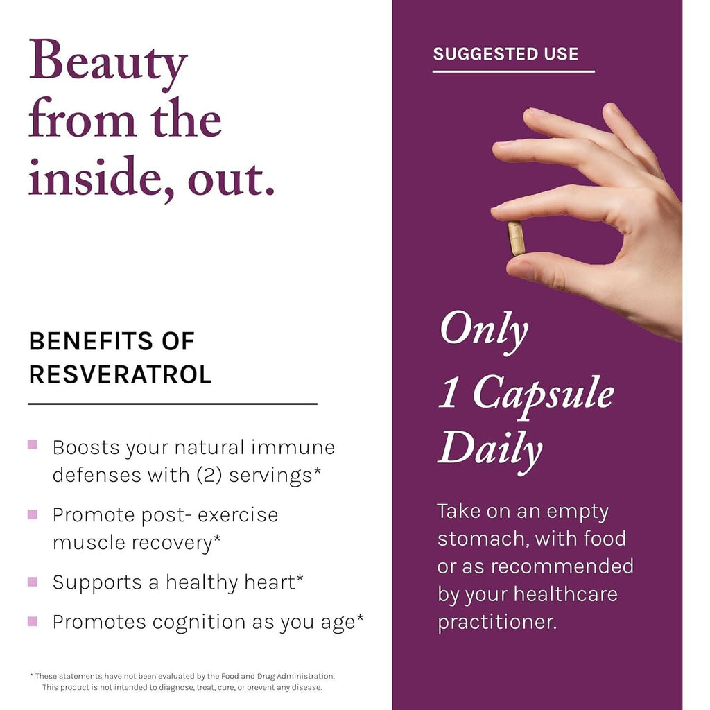 Buy now Reserveage Beauty, Resveratrol 500 mg, Antioxidant Supplement for Heart and Cellular Health, Supports Healthy Aging and Immune System, Paleo, Keto, 60 Capsules at indiglob india