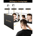JUSRON 360 Viewing Angle Self Hair Cutting Mirror, Clear Anti-Fog HD Glass, USB Rechargeable, Easy to Use, Height Adjustable, Portable, Good Choice for Gifts | USB Rechargeable, Easy to Use, Height Adjustable, Portable, Good Choice for Gifts