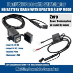 Buy now MOTOPOWER MP0609EA 3.1Amp Waterproof Motorcycle Dual USB Kit SAE to USB Adapter Cable with SAE Ring Terminal Cable Harness at indiglob india
