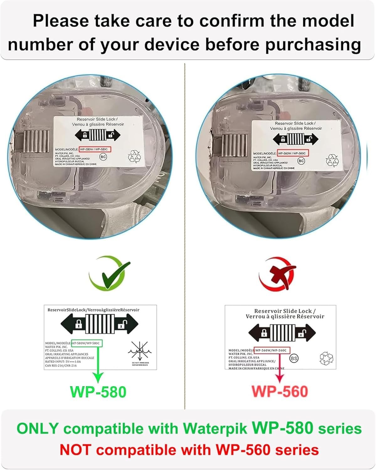 Replacement for Waterpik Charger for Waterpik Water Flosser WP-580 Series, Cordless Flosser Charger for Waterpik WP-580 WP-582 WP-583 WP-587 Cordless Advanced 2.0 Water Flosser(Not for WP-560 Series)