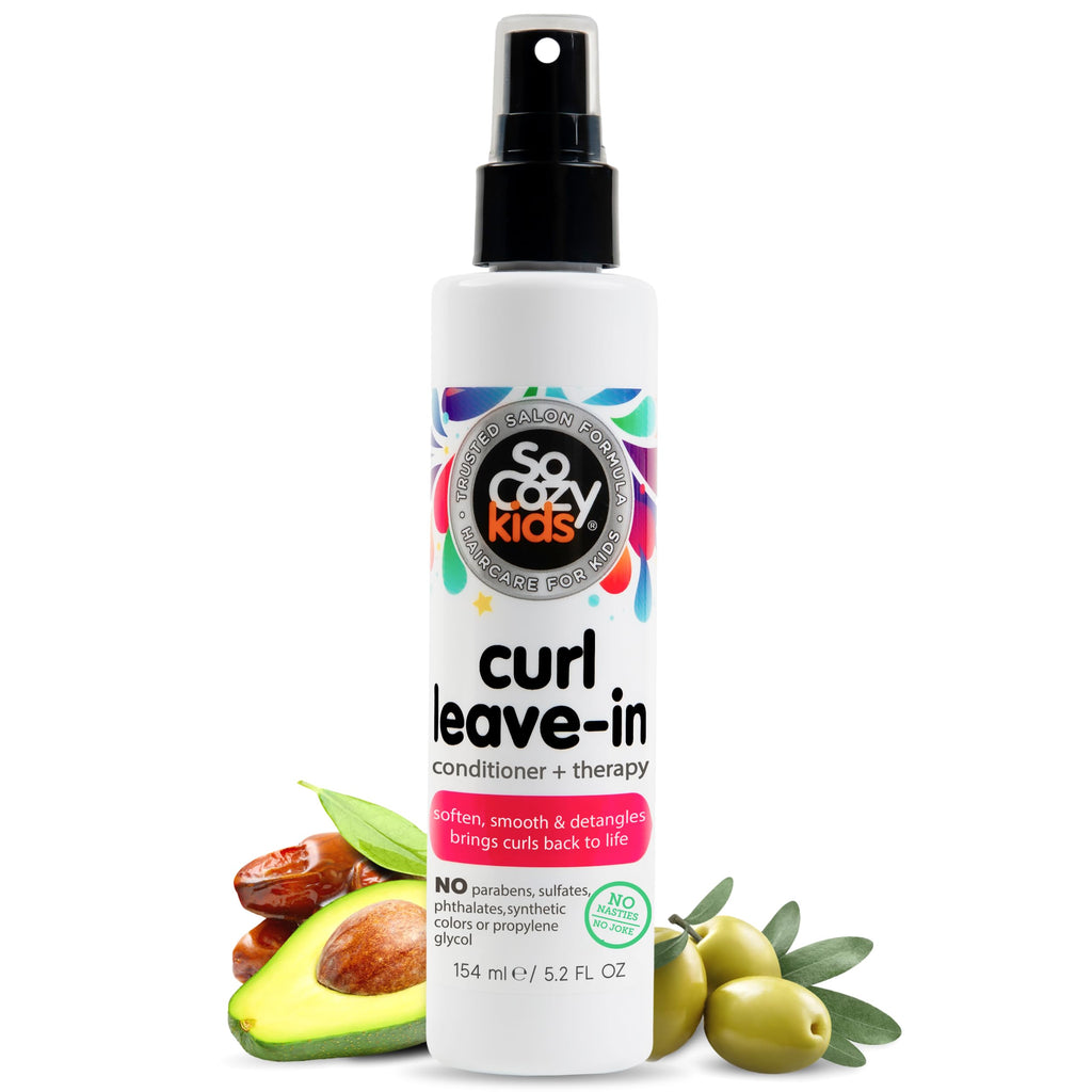 So Cozy Leave In Conditioner Spray (8 Fl Oz) Paraben-Free Detangler for Kids' Curly Hair, Deep Conditioner & Tangle-Free Curls, Gentle & Nourishing with Keratin, Vitamin B5, Olive Oil & Jojoba Oil