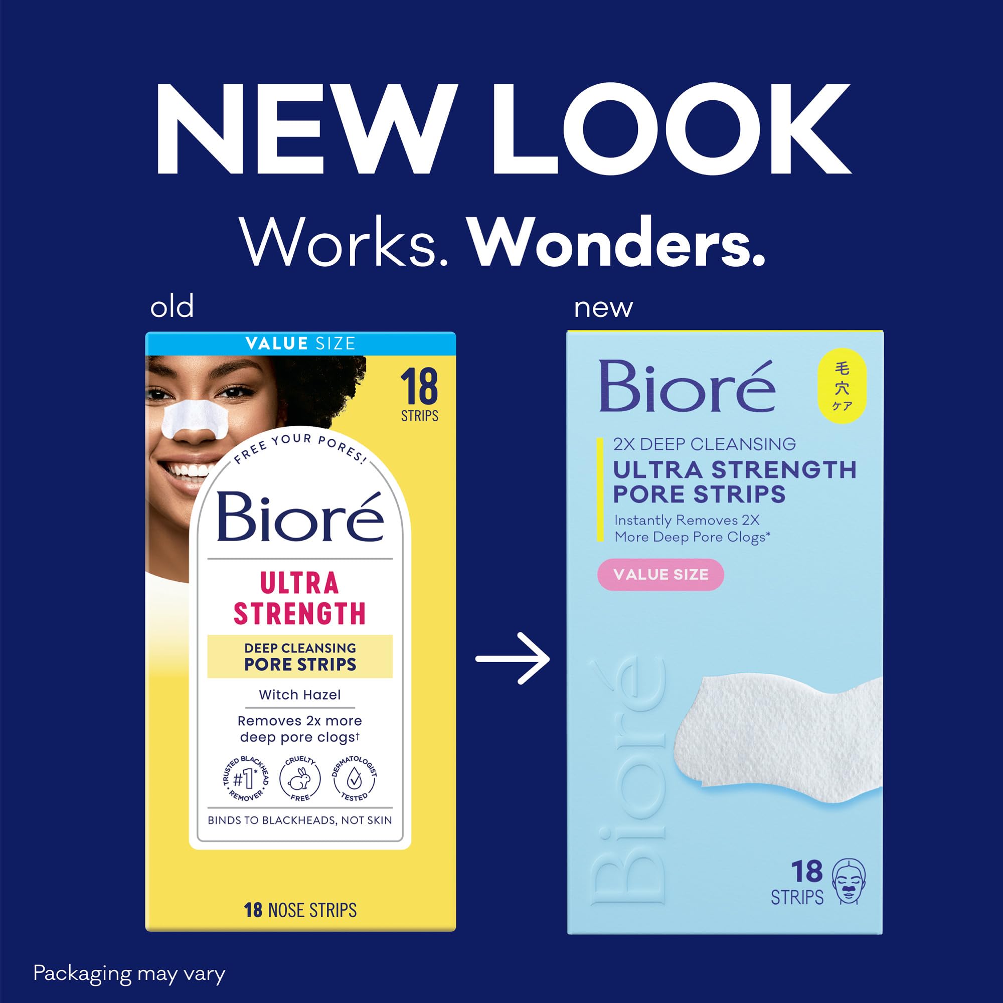 Biore Witch Hazel Ultra Strength Blackhead Remover Pore Strips, 18 ct | Deep Cleansing Nose Strips, C-Bond Technology, Clears Pores 2x More, Oil-Free, Non-Comedogenic, 18 Count