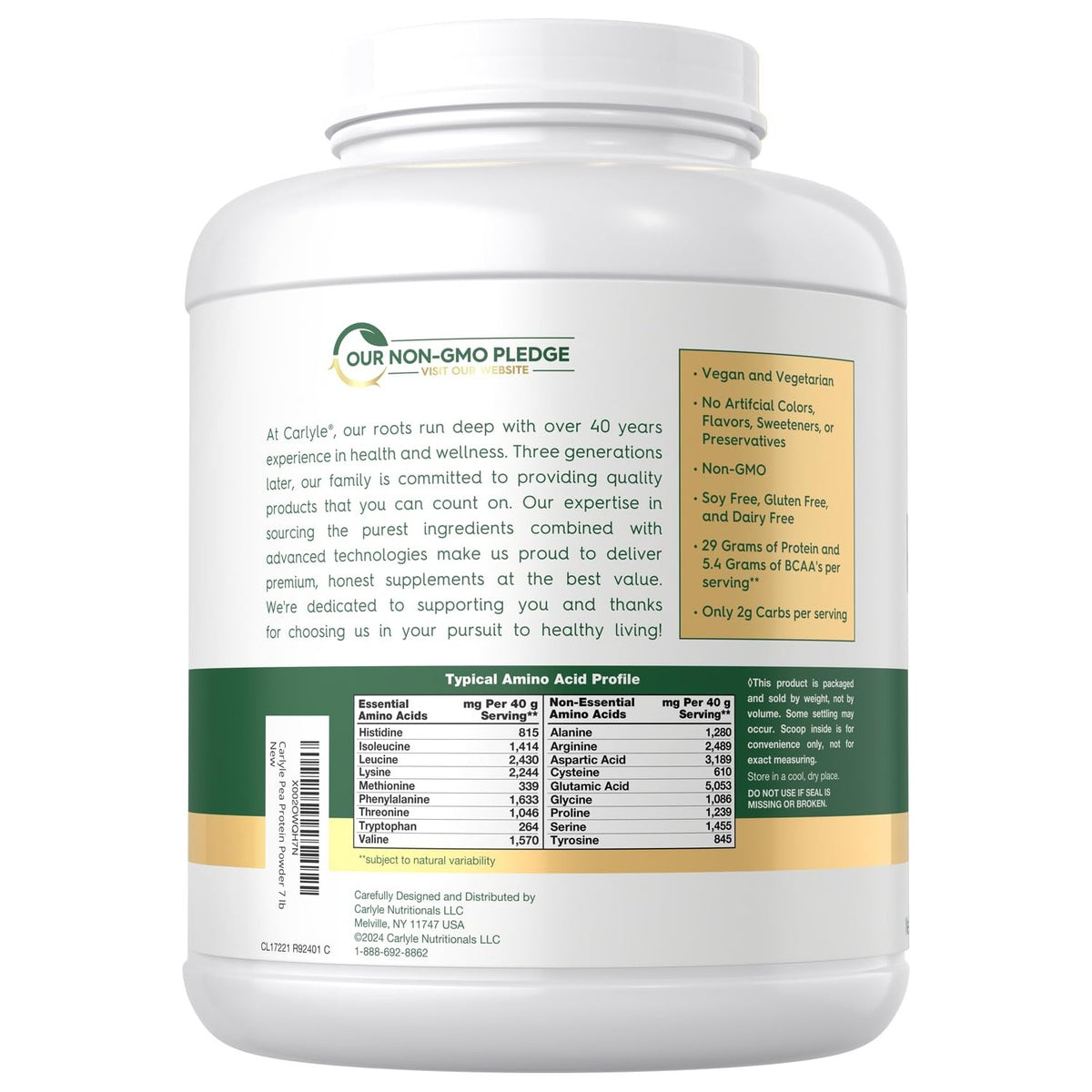 Carlyle Pea Protein Isolate Powder | 7lb | Unflavored | 29G Per Serving