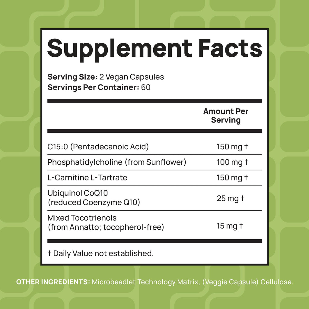 C15:0 Pentadecanoic Acid Supplement | Longevity, Cellular & Membrane Support, Micro-Granule Enhanced Absorption, Phosphatidylcholine, L-Carnitine, Ubiquinol CoQ10 & Tocotrienols – 120ct