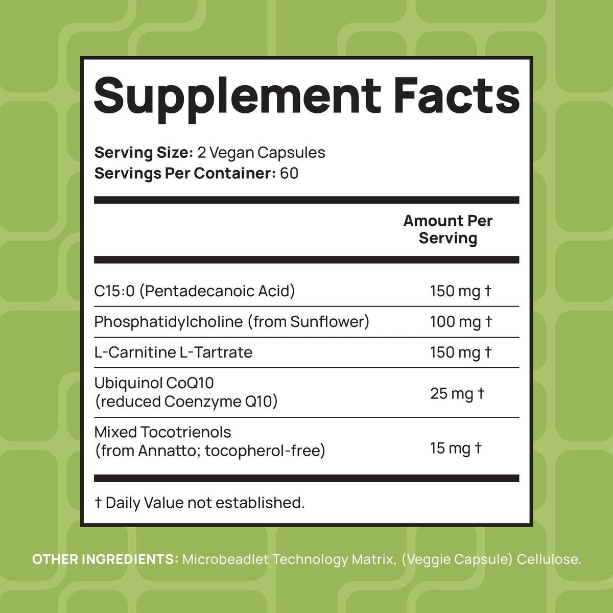 C15:0 Pentadecanoic Acid Supplement | Longevity, Cellular & Membrane Support, Micro-Granule Enhanced Absorption, Phosphatidylcholine, L-Carnitine, Ubiquinol CoQ10 & Tocotrienols – 120ct