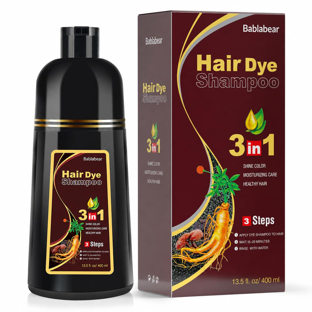 Bablabear Black Hair Dye Shampoo for Gray Hair,Hair Color Shampoo for Women and Men, Grey Coverage.500ml