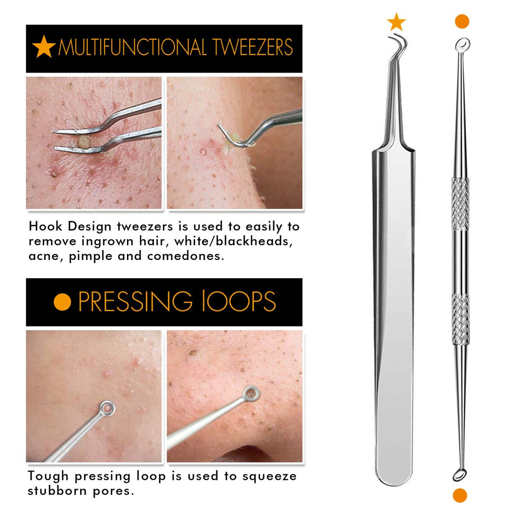 Buy now 7-Piece Blackhead Remover Kit - Pimple Comedone Extractor Tool set for Facial Acne and Treatment for Blemish, Whitehead Popping, Zit Removing for Risk Free Nose Face Skin with Metal Case at indiglob india