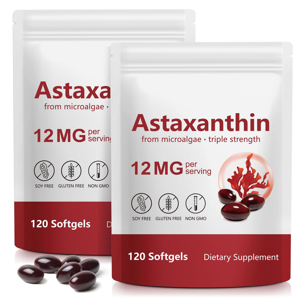 Xaarty Premium Astaxanthin 12mg, Natural Antioxidant Supplement for Eye, Joint, Skin Health,Microalgae Source, 4 Month Supply | Supports Internal Circulation, 120 Softgels