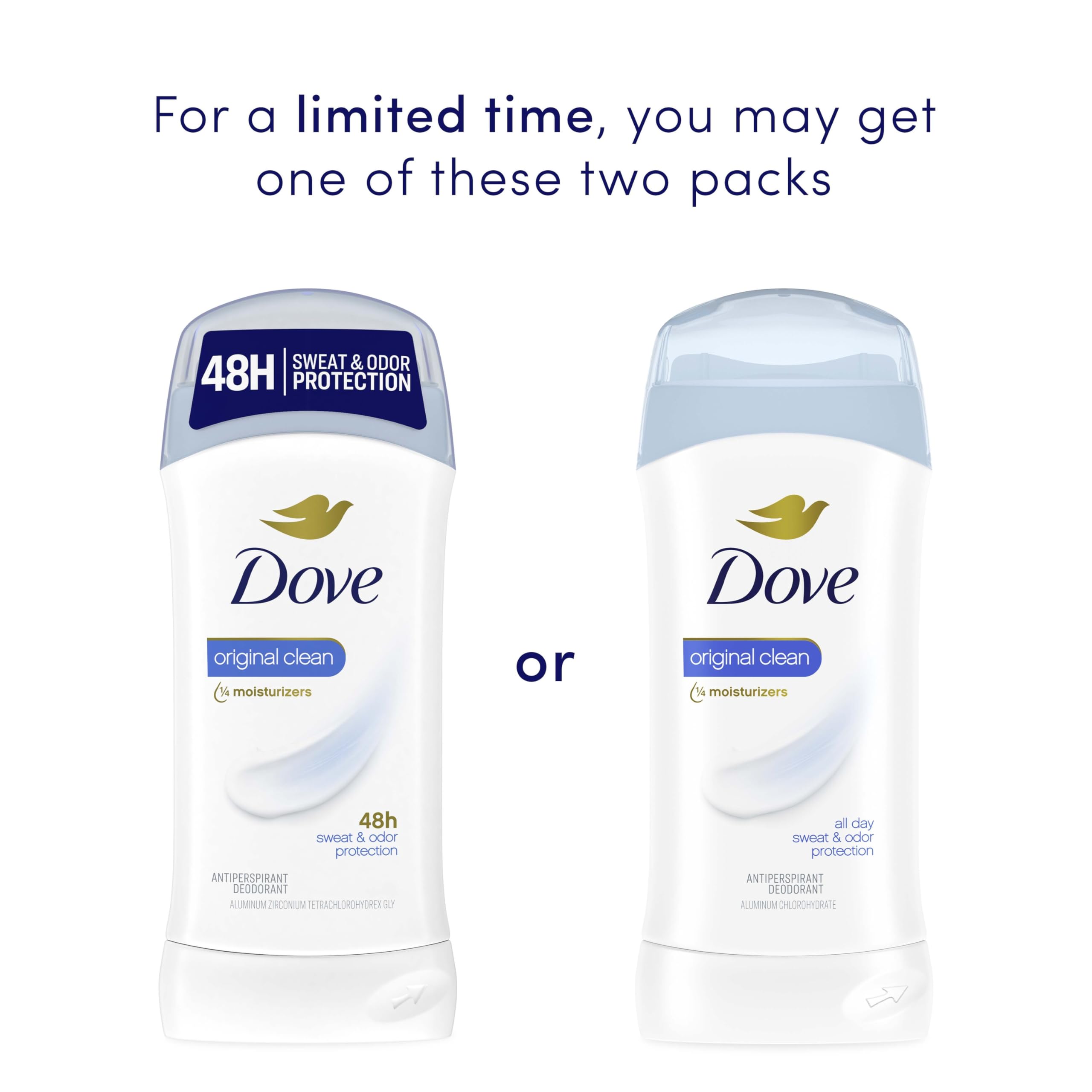 Dove Antiperspirant Deodorant Stick Original Clean 2.6 oz 2PK | All Day Underarm Sweat & Odor Protection for Women. Invisible Solid