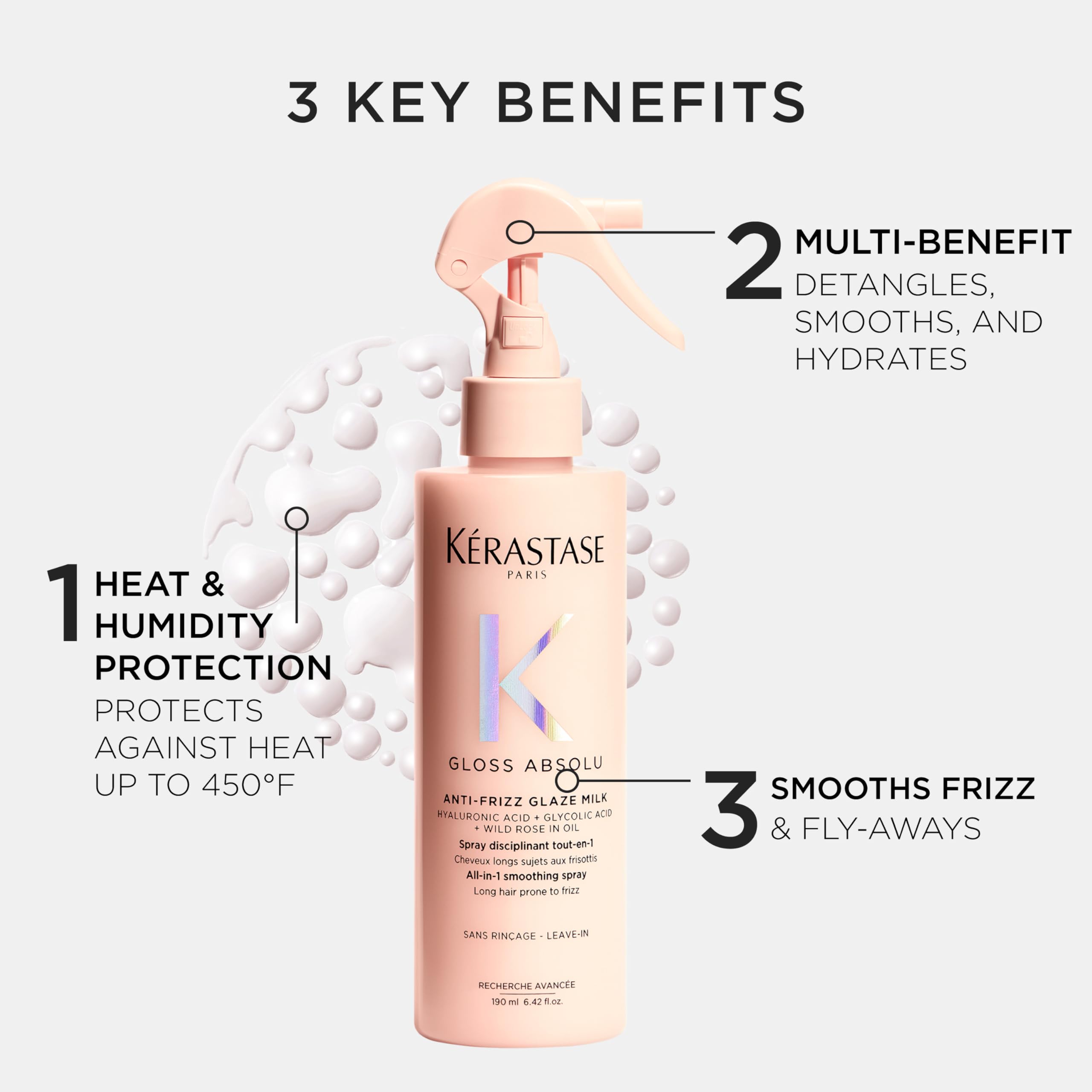 Kerastase Gloss Absolu Anti-Frizz Glaze Milk - Instantly Detangles, Hydrates & Smooths, Eases Blow-Dry, Absorbs Frizz & Fly-Aways, Protects from Heat & Humidity, For Long Hair
