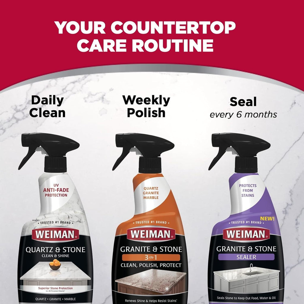 Buy now Weiman Quartz Countertop Cleaner and Polish - Clean and Shine Your Granite, Marble Countertops, Kitchen Island, and Stone Surfaces with UV Anti-Fade Protection, Citrus, 24 Ounce with Microfiber Cloth at indiglob india