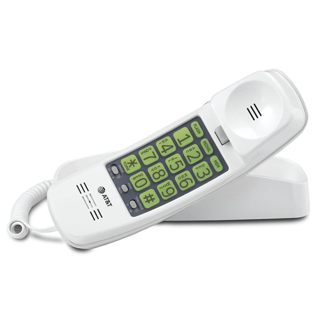 AT&T Trimline Corded Phone, No AC Power Needed, Extra Large Buttons, Visual Ringer, Lighted Keypad, 10-Number Speed Dial, Wall Mountable, White | 213