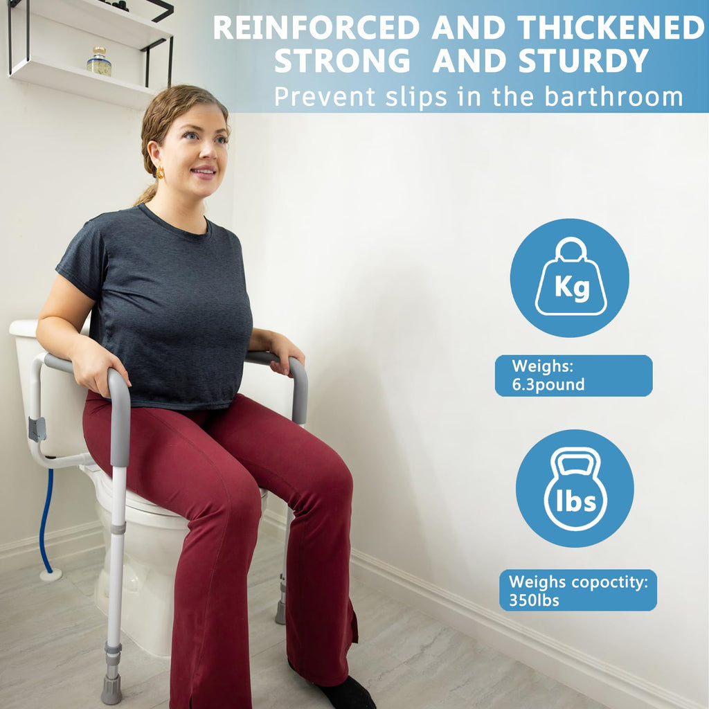WeHwupe Toilet Safety Rail for Seniors, Height & Width Adjustable Handles