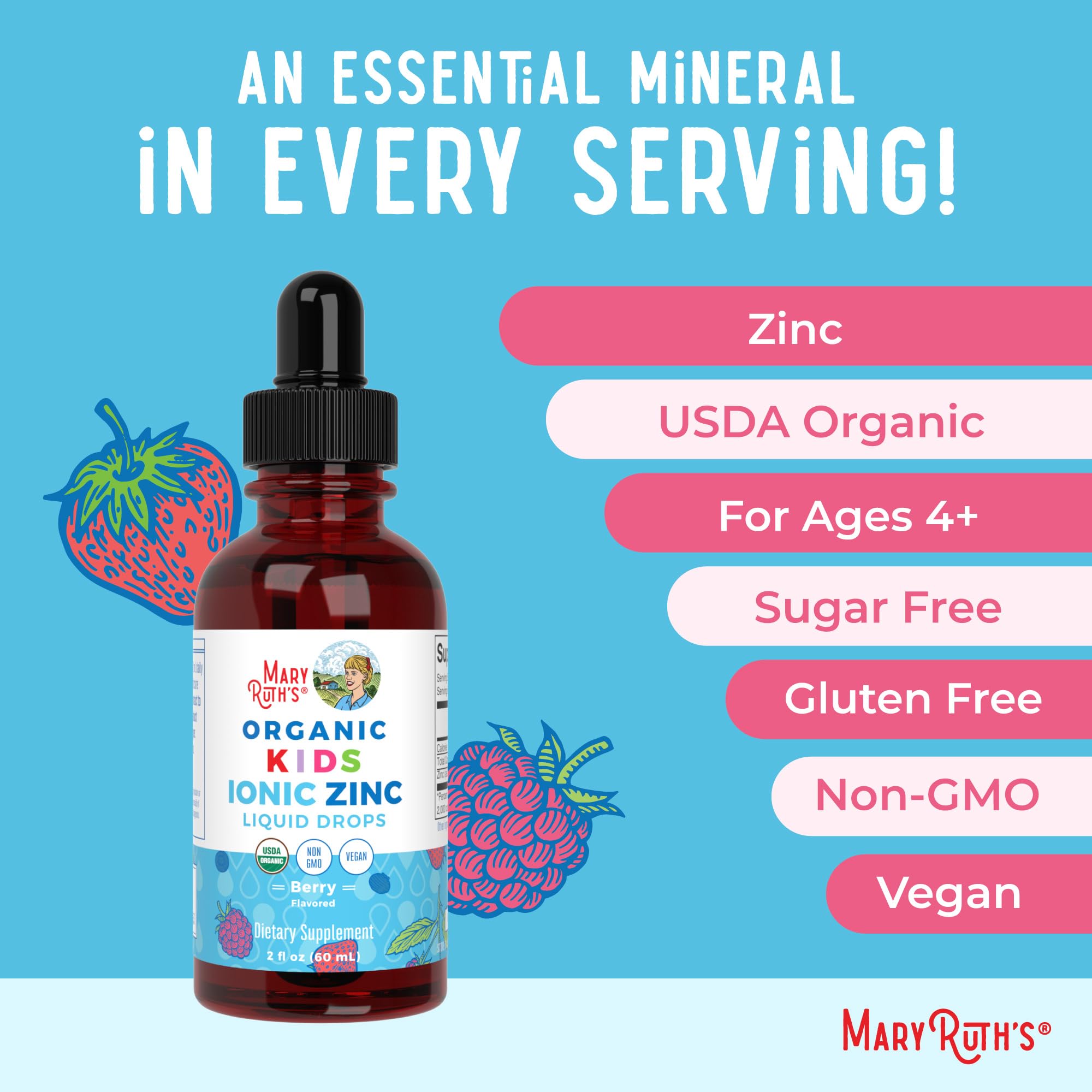 MaryRuth's Organic Liquid Zinc Drops for Kids, Immune Support, Vegan, 2oz | Immune Support, Vegan