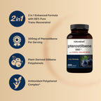 NatureBell Pterostilbene 200 mg Per Serving with Trans-Resveratrol – 200 Capsules – 2-in-1 Antioxidant Polyphenol Formula* – Non-GMO