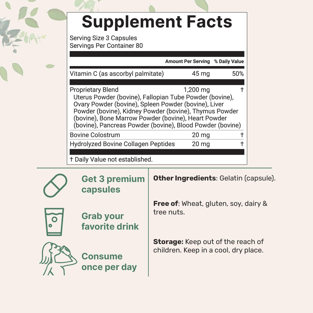 Micro Ingredients Grass‑Fed Beef Organ Supplement for Women – Bovine Beef Liver, Kidney, Heart & Uterus Tissue – 1,200 mg Organ Blend Plus Vitamin C, Colostrum & Collagen – 240 Capsules, No Fillers
