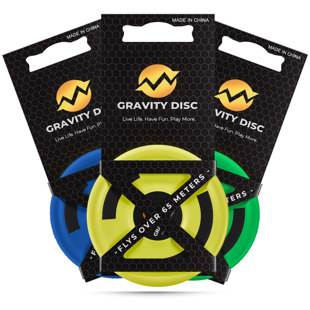 Gravity Disc Mini Frisbee - 3 Pack (Blue, Yellow, Green) Pocket Flying Discs - Disc Golf Accessories, Ultimate Frisbee, Trick Shots - Fun Outdoor Gifts for Camping, Travel, Yard Games