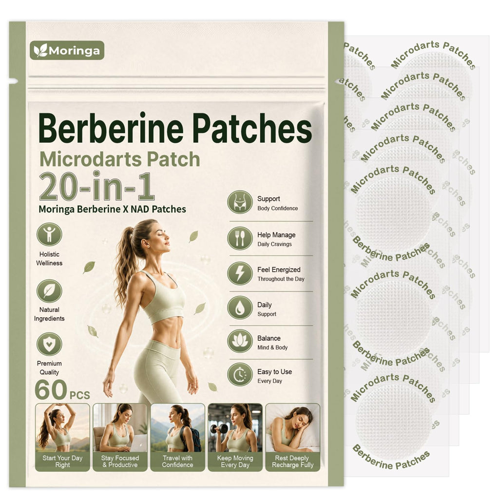 GLPLUS-1 Patches,Berberine Patch, Moringa Microdarts Berberine +NAD Patches, 20-in-1 Nano Patch with L Glutamine, Chromium, Moringa,Pomegranate and Cinnamon for Men & Women - 60Pcs