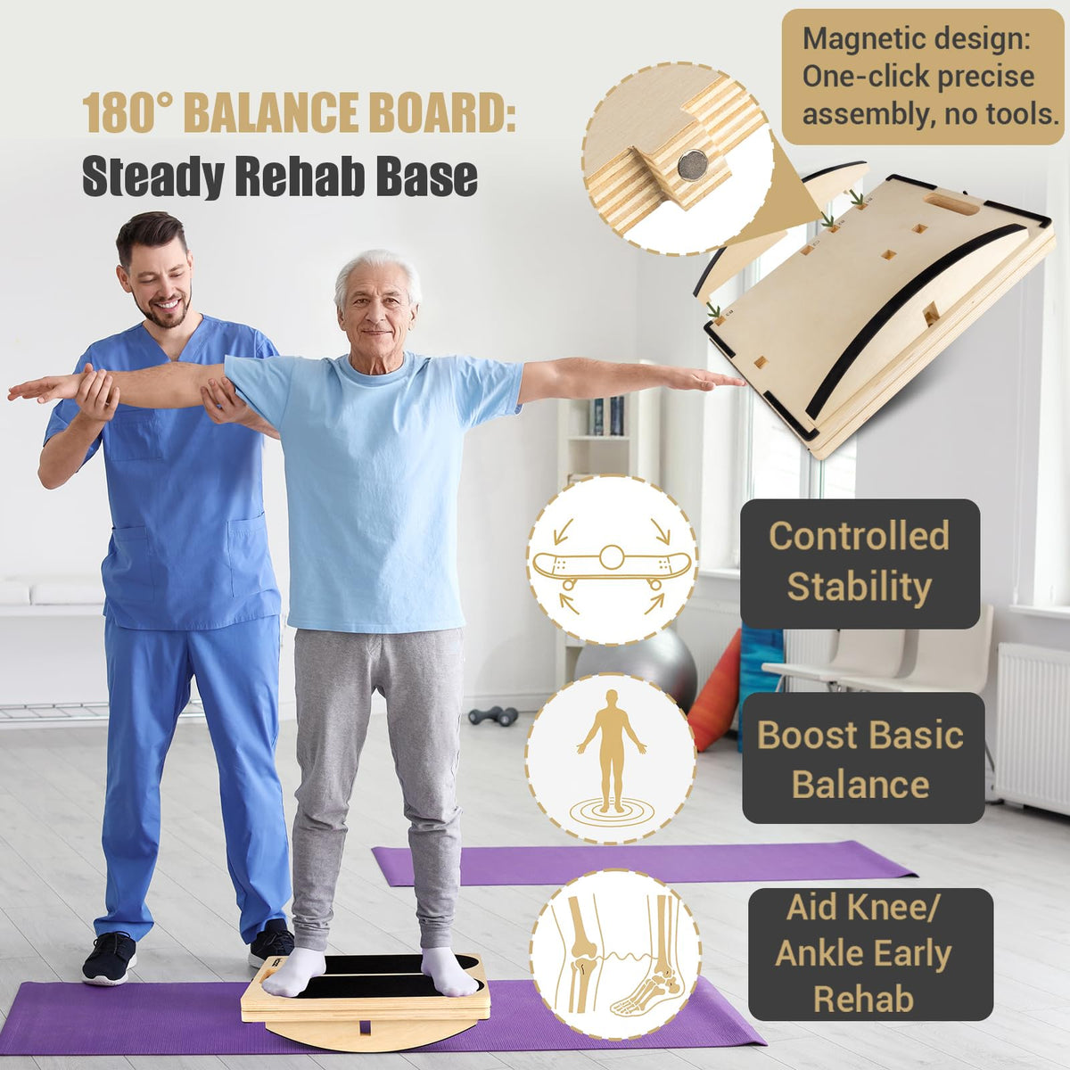 3-in-1 Slant Board & 180°/360° Balance Board, 460 LBS Capacity Calf Stretch