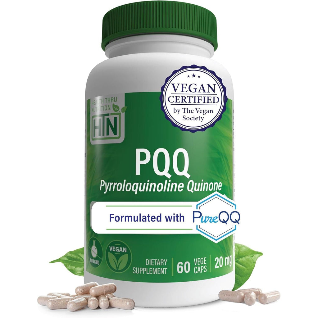Buy now Health Thru Nutrition PQQ 20mg 60 Servings Pyrroloquinoline Quinone as PureQQ | Promotes Mitochondrial Biogenesis | Certified Vegan | Non-GMO Gluten Soy Free Capsules| Clean Label PQQ Supplement 60 Capsules Unflavored at indiglob india