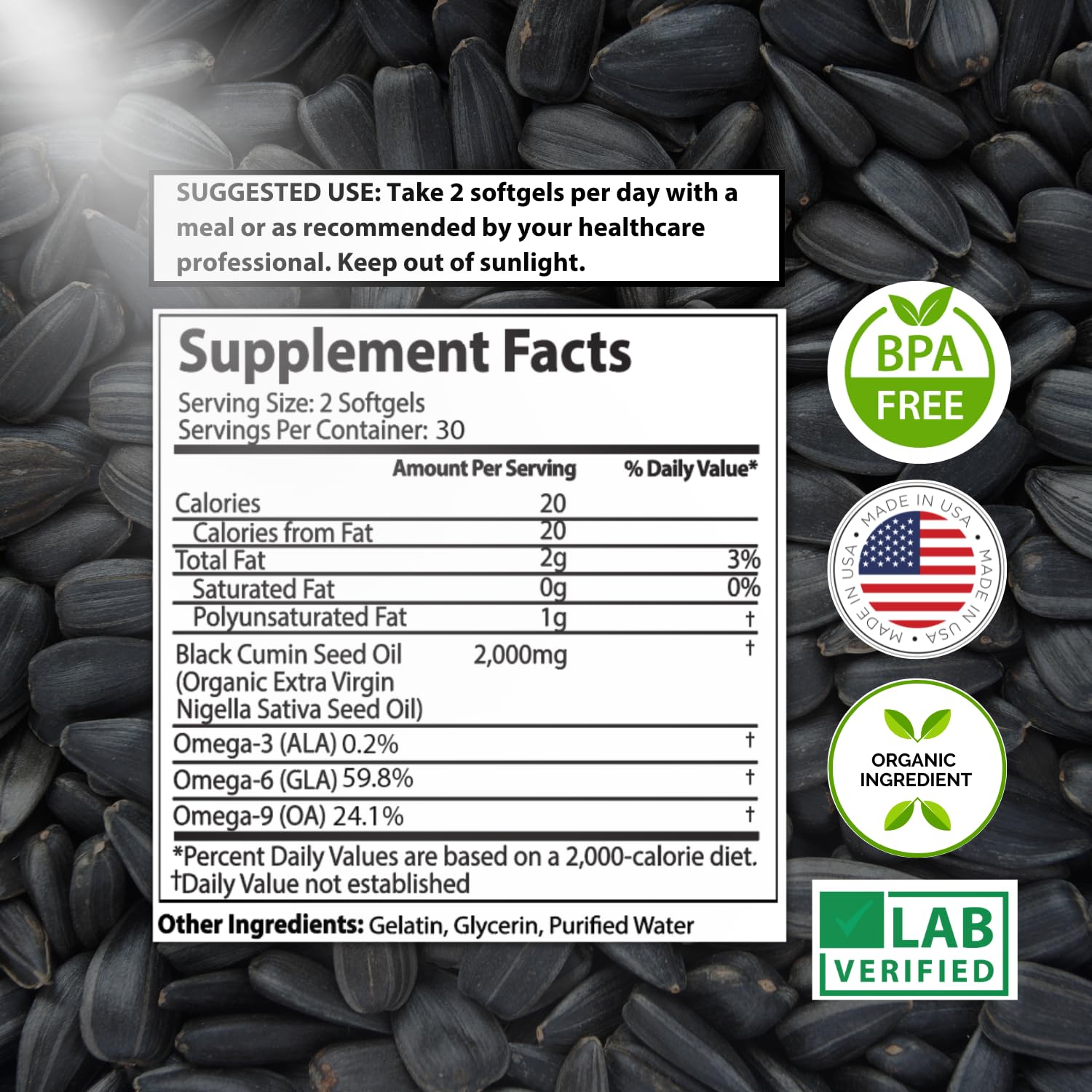MNO Black Seed Oil Capsules 2000mg High TQ, 60 Count, Cold Pressed Supply | Organic cold pressed black cumin oil capsules with high TQ for immune & joint support, 1 month supply, 60 count
