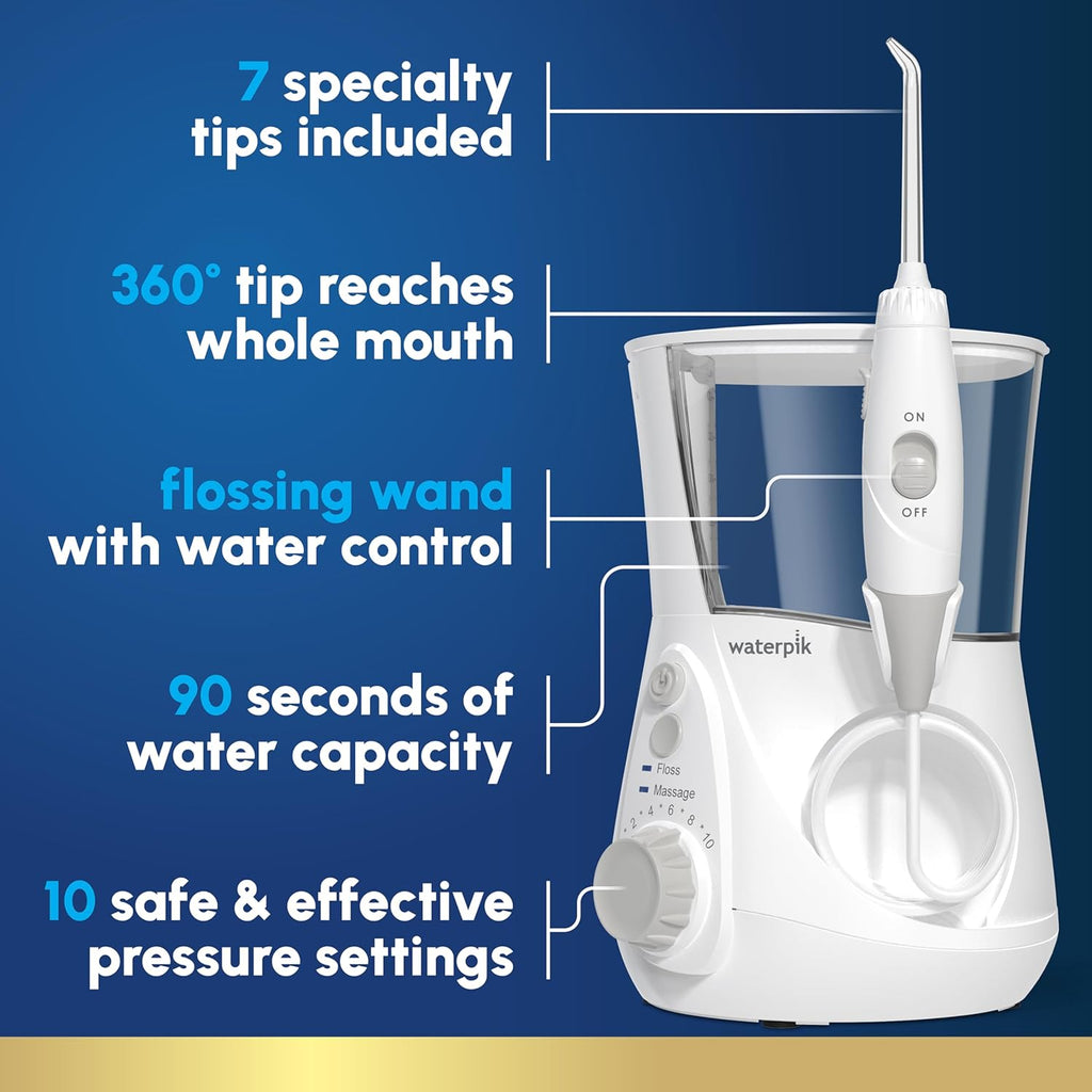 Buy now Waterpik Aquarius Water Flosser For Teeth Cleaning, Gums, Braces, Dental Care, Electric Power With 10 Settings, 7 Tips For Multiple Users And Needs, ADA Accepted, White WP-660, Packaging May Vary at indiglob india