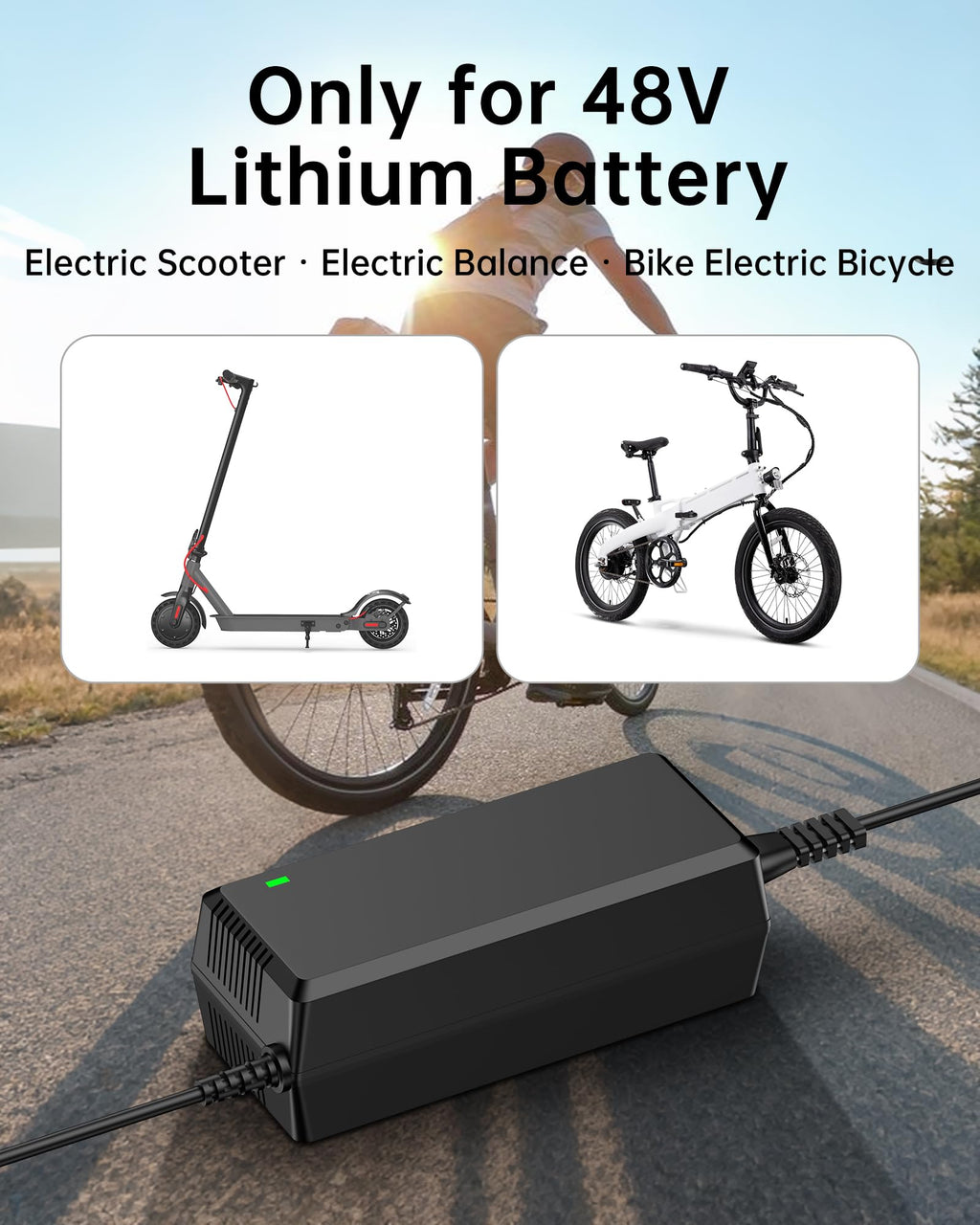 WUKUR 54.6V 2A Electric Scooter Charger 5 Connectors for 48V Lithium Batteries Compatible with Lectric XP 2.0/3.0, for Ecotric City/Beach, for Evercross H5/H7 Ebike, 8.2ft, SGS Safe Ebike Charger