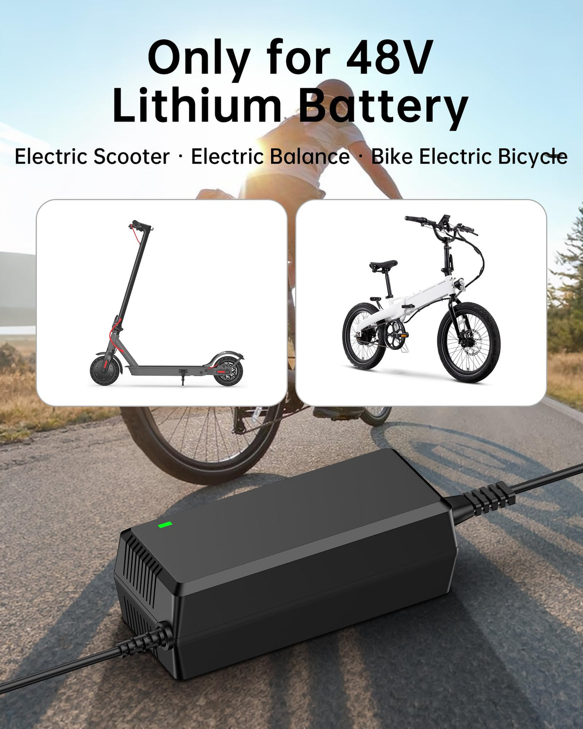 WUKUR 54.6V 2A Electric Scooter Charger 5 Connectors for 48V Lithium Batteries Compatible with Lectric XP 2.0/3.0, for Ecotric City/Beach, for Evercross H5/H7 Ebike, 8.2ft, SGS Safe Ebike Charger