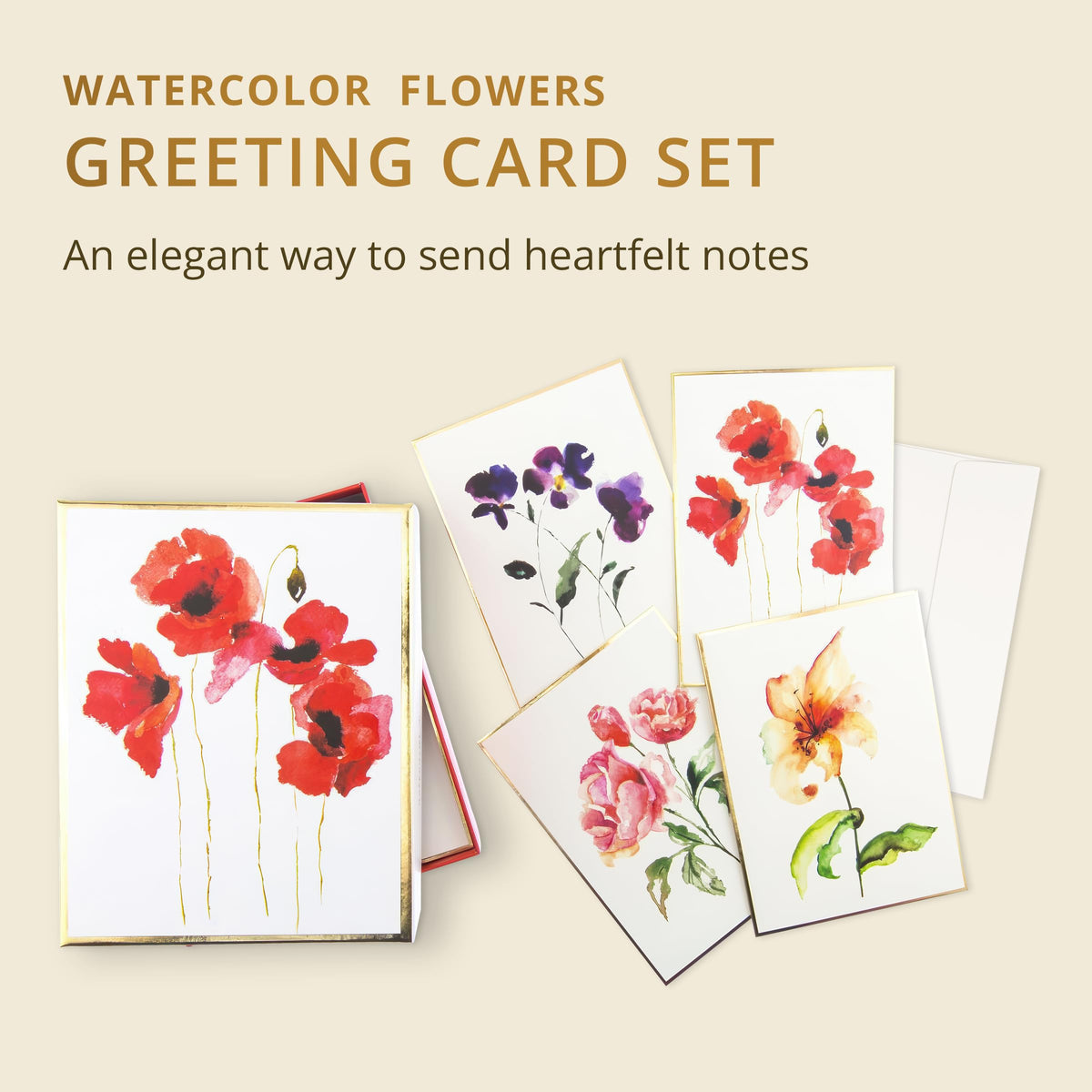 Graphique Watercolor Greeting Cards | 20 Blank Notes, Envelopes, Boxed Set