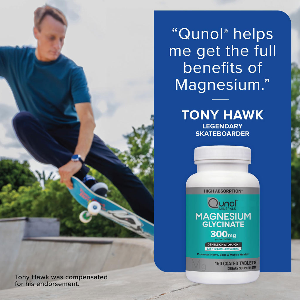 Qunol Magnesium Glycinate Tablets 300mg, 100% Chelated, Gluten-Free, 150ct | Support Nerve, Bone & Muscle Health, Cognitive Performance, Healthy Stress Response, Restful Sleep; Vegetarian, Non-GMO