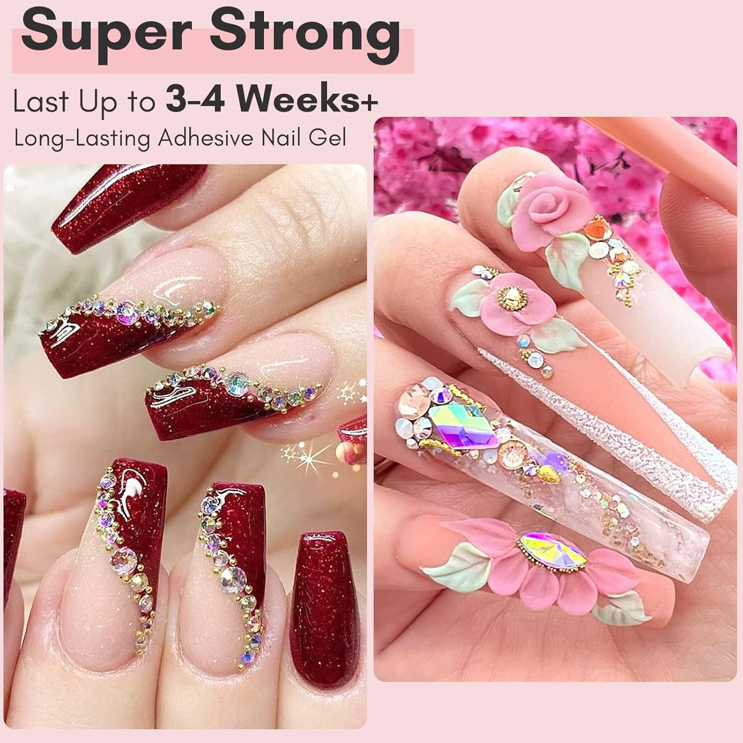 Buy now Makartt Nail Rhinestone Glue: Super Strong Gel Glue for Nail Art Decorations, Charms, 3D Bling, Gems, Jewel Diamonds 30ML Cured Need Beauty at indiglob india