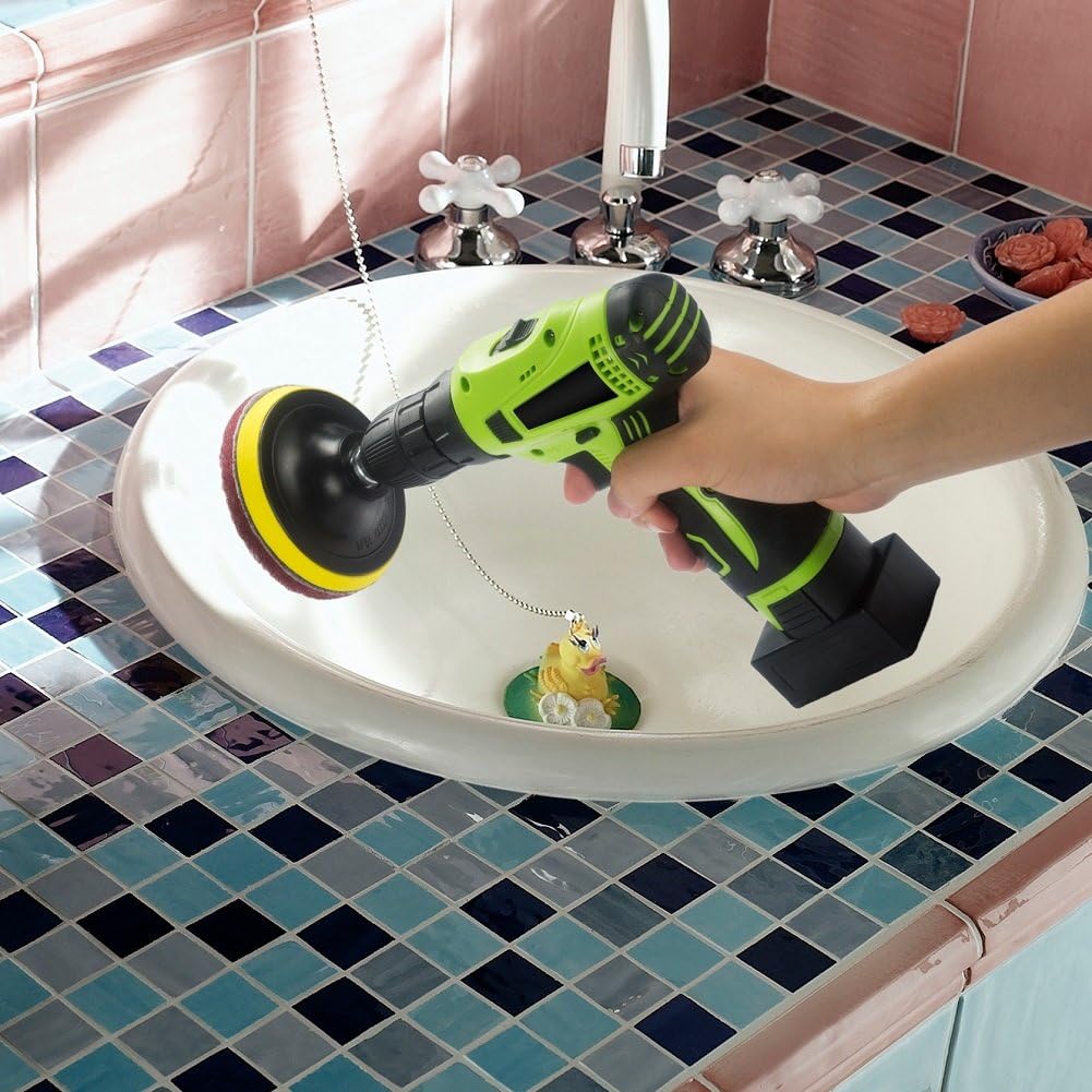 Buy now Kichwit 4 Inch Drill Power Brush Tile Scrubber Scouring Pads Cleaning Kit, Includes Attachment, Heavy Duty Household Cleaning Tool (Drill NOT Included) at indiglob india