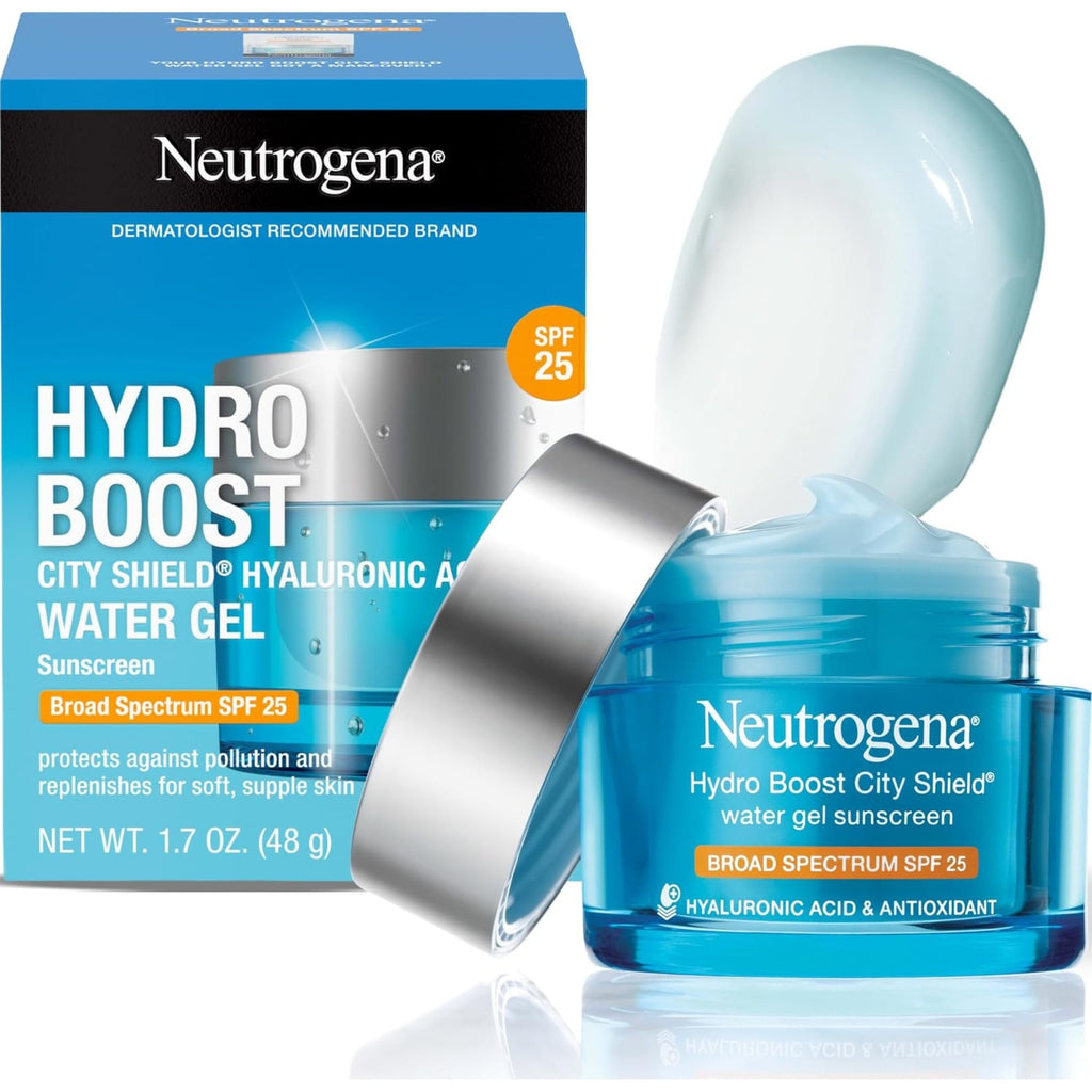 Neutrogena Hydro Boost City Shield Water Gel Face Moisturizer SPF 25 1.7 oz | Broad Spectrum SPF 25, Hydrating Gel Facial Sunscreen, With Hyaluronic Acid, Noncomedogenic