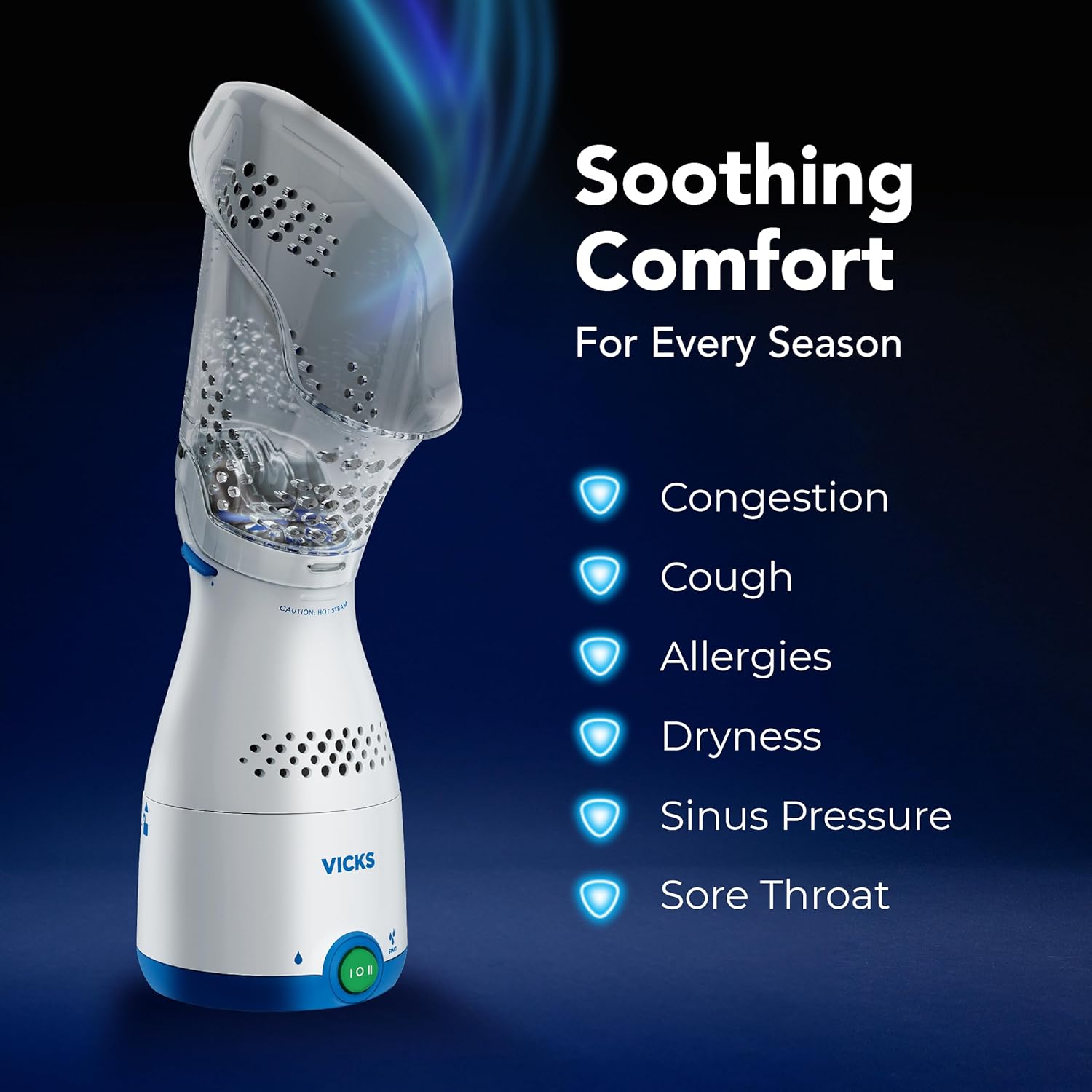 Buy now Vicks Sinus Inhaler - Non-Medicated Steam Relief for Allergies, Congestion, Cough & Colds, Vocal Steamer, Soothes Nasal & Throat Passages, Works with VapoPads (1 Included) at indiglob india