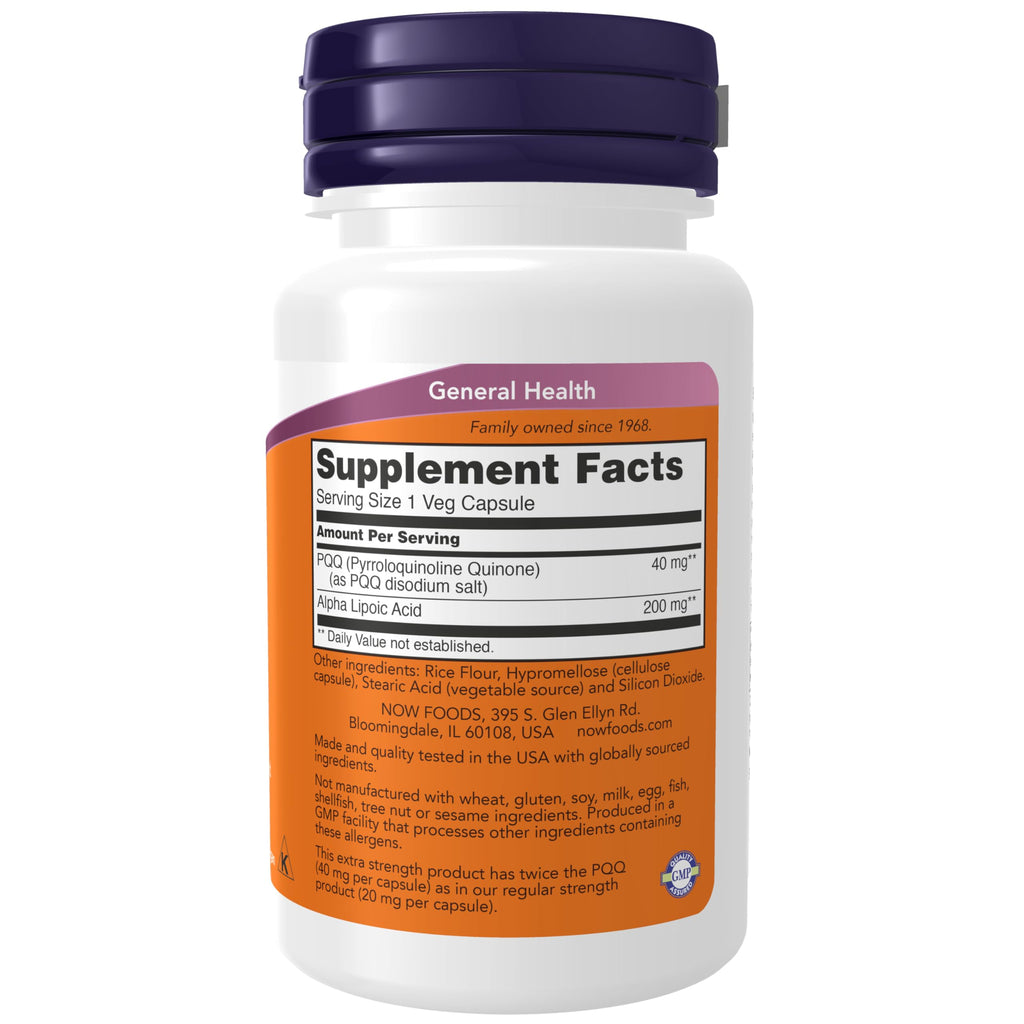 Buy now NOW Foods Supplements, PQQ 40 mg with 200 mg Alpha Lipoic Acid, Extra Strength, 50 Veg Capsules at indiglob india
