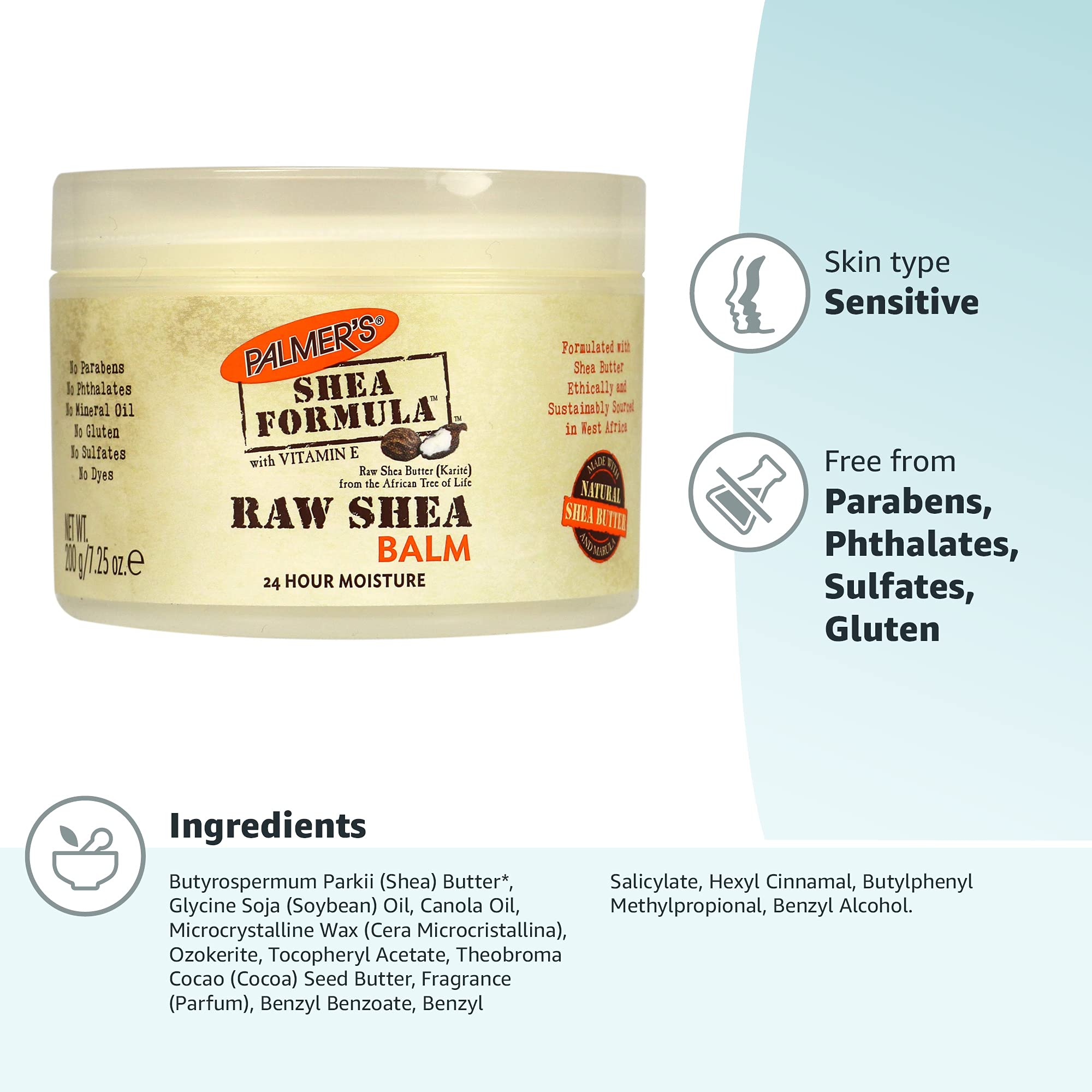 Palmer's Shea Butter Formula Raw African Shea Butter Balm, Nourishing Body Moisturizer for Rough, Dry Skin, 7.25 Ounces (Pack of 6)