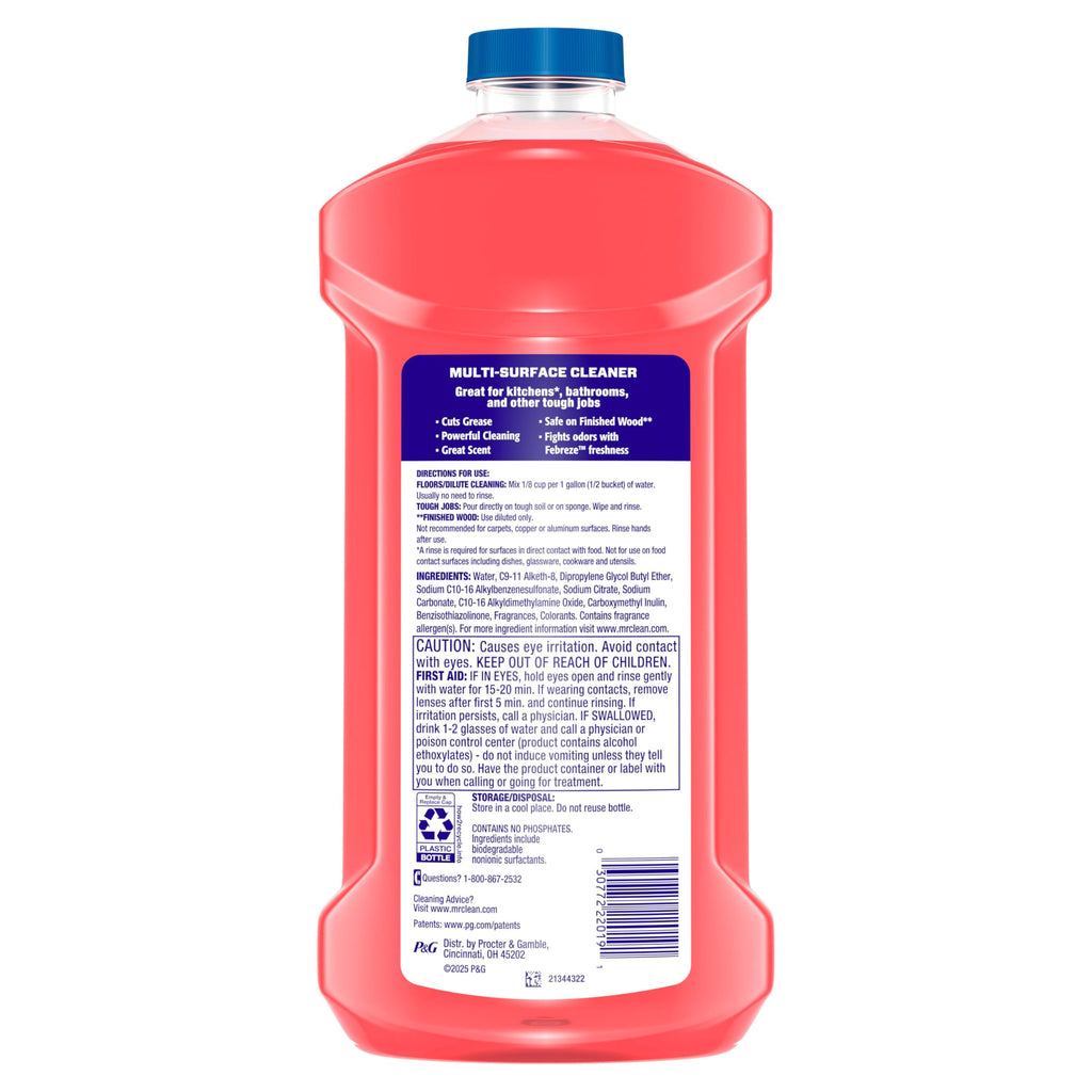 Mr. Clean All Purpose Cleaner, Mop Soap, Floor Cleaner for Mopping Home, Bathroom, & Kitchen, Cleaning Liquid for Mop & Bucket, Cleaning Supplies, Multi-Surface Dilutable, Watermelon, 41oz
