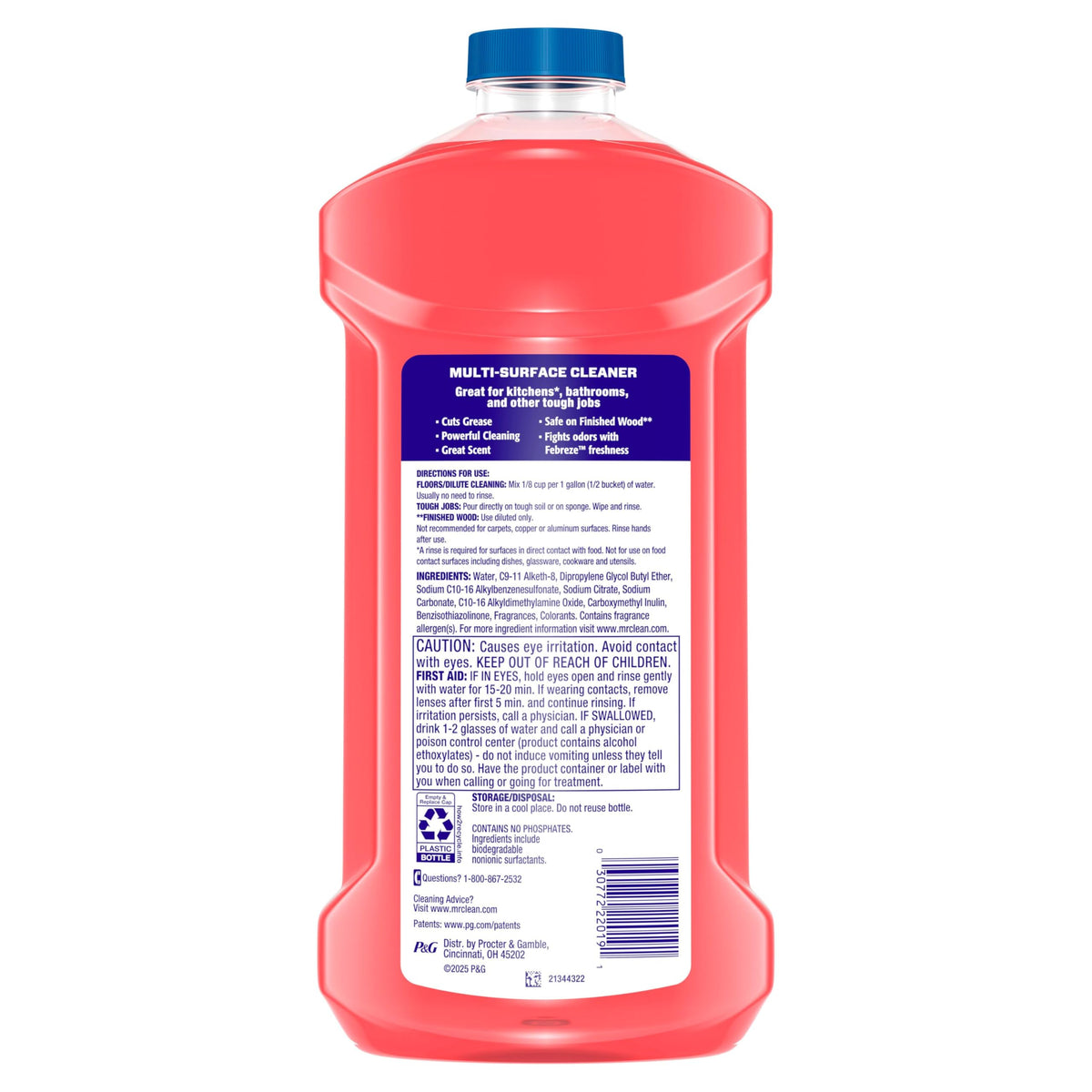 Mr. Clean All Purpose Cleaner, Mop Soap, Floor Cleaner for Mopping Home, Bathroom, & Kitchen, Cleaning Liquid for Mop & Bucket, Cleaning Supplies, Multi-Surface Dilutable, Watermelon, 41oz