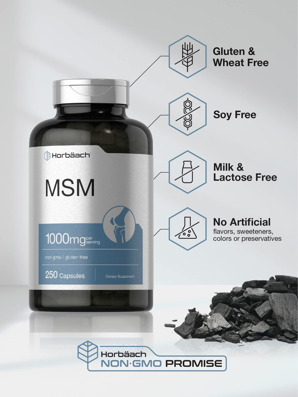 Horbäach MSM Supplement Capsules | 1000mg | 250 Count