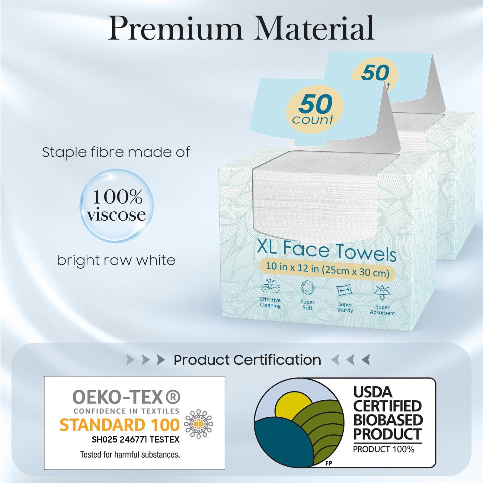 Fygrip 2 Pack of 50 count XL Disposable Face Towels 10” x 12” | 100% Viscose Fibre, Soft & Skin Friendly Face Towelettes Disposable, Facial Tissue Wipes for Women Cleansing