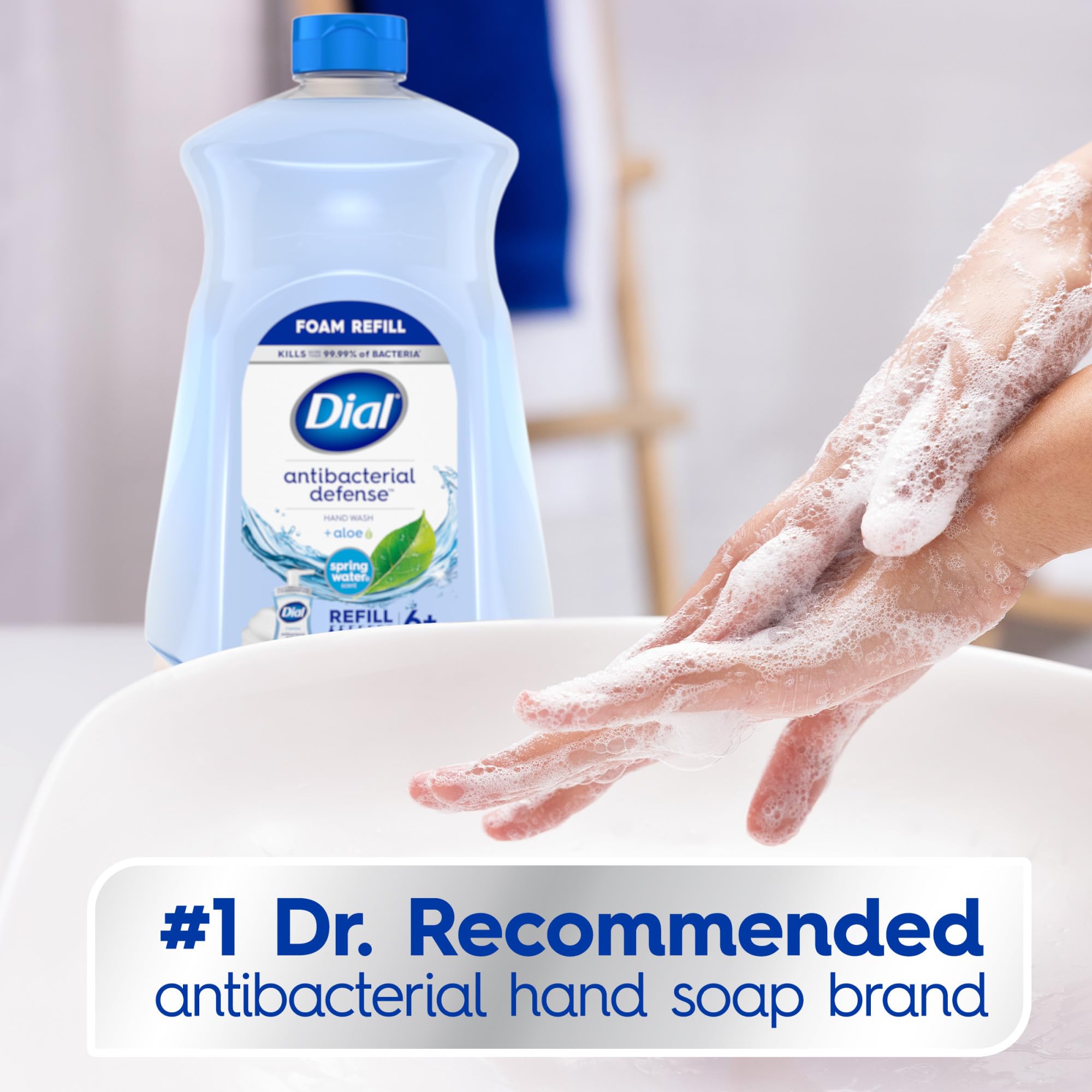 Dial Antibacterial Defense Foaming Hand Soap Refill, Spring Water, 52 Fl Oz | With aloe vera, dermatologist-tested, gentle on skin, free from parabens and SLS and SLES, moisturizing formula