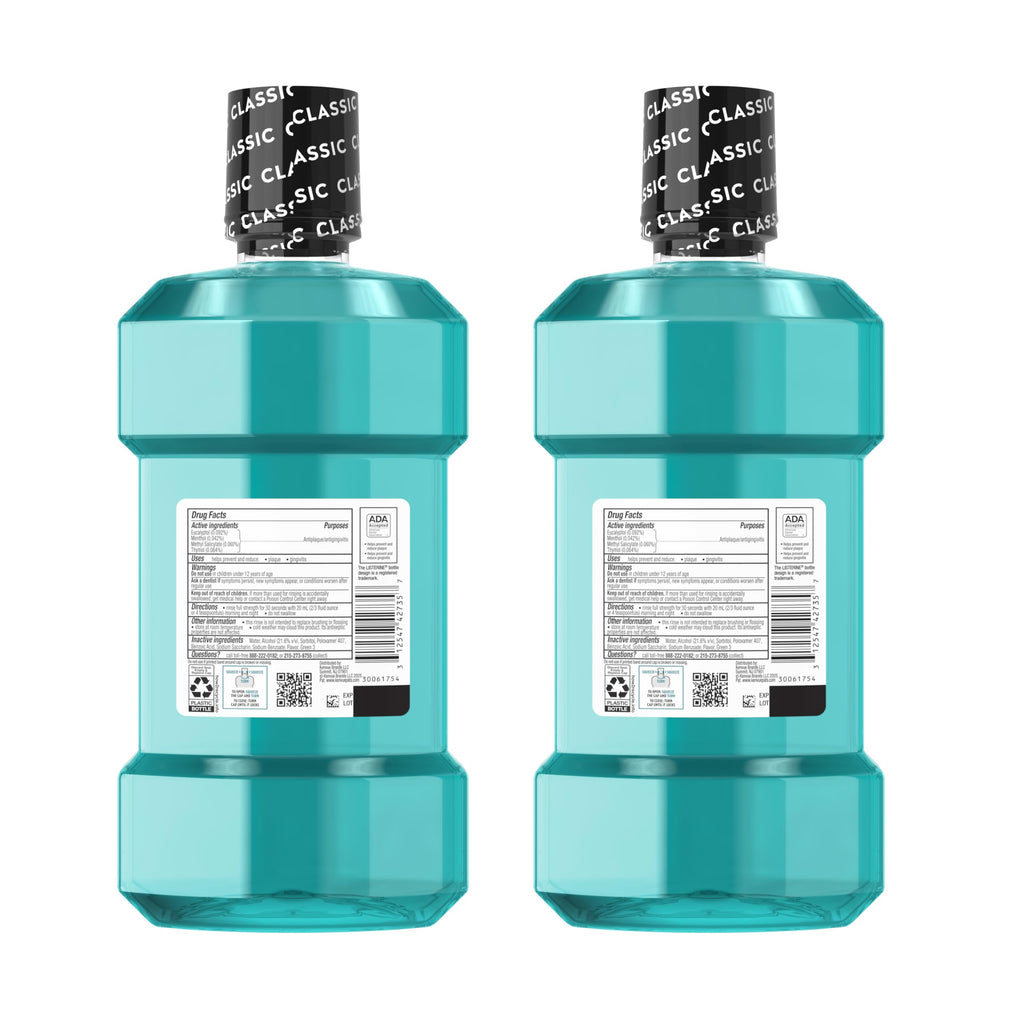 Listerine Cool Mint Antiseptic Mouthwash, Intense Mint, 33.8 fl. oz/1L x 2