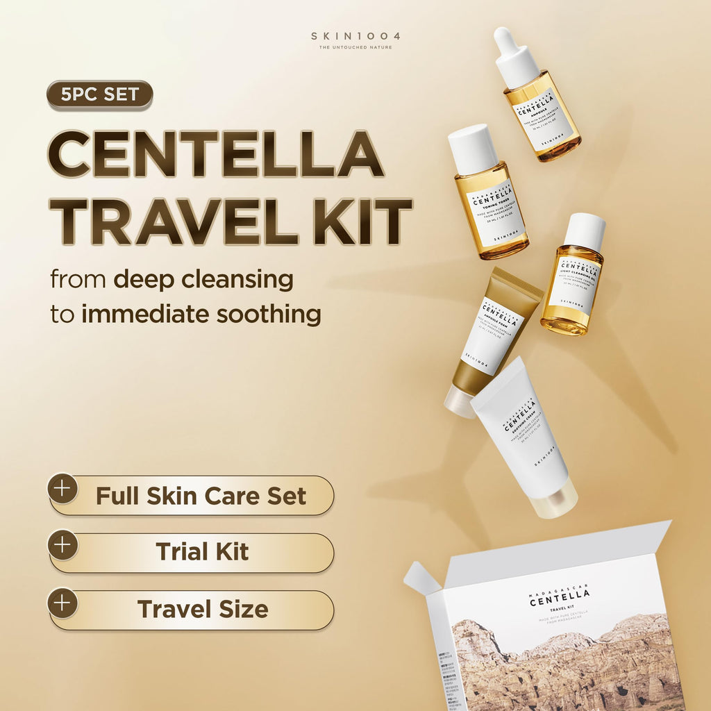 SKIN1004 Centella Travel Kit, Korean Skin Care Set of 5, Travel Size | A Travel Size Skincare Gift Set with Toner, Serum, Oil Cleanser, Face Wash, and Moisturizer, Made with Madagascar Centella