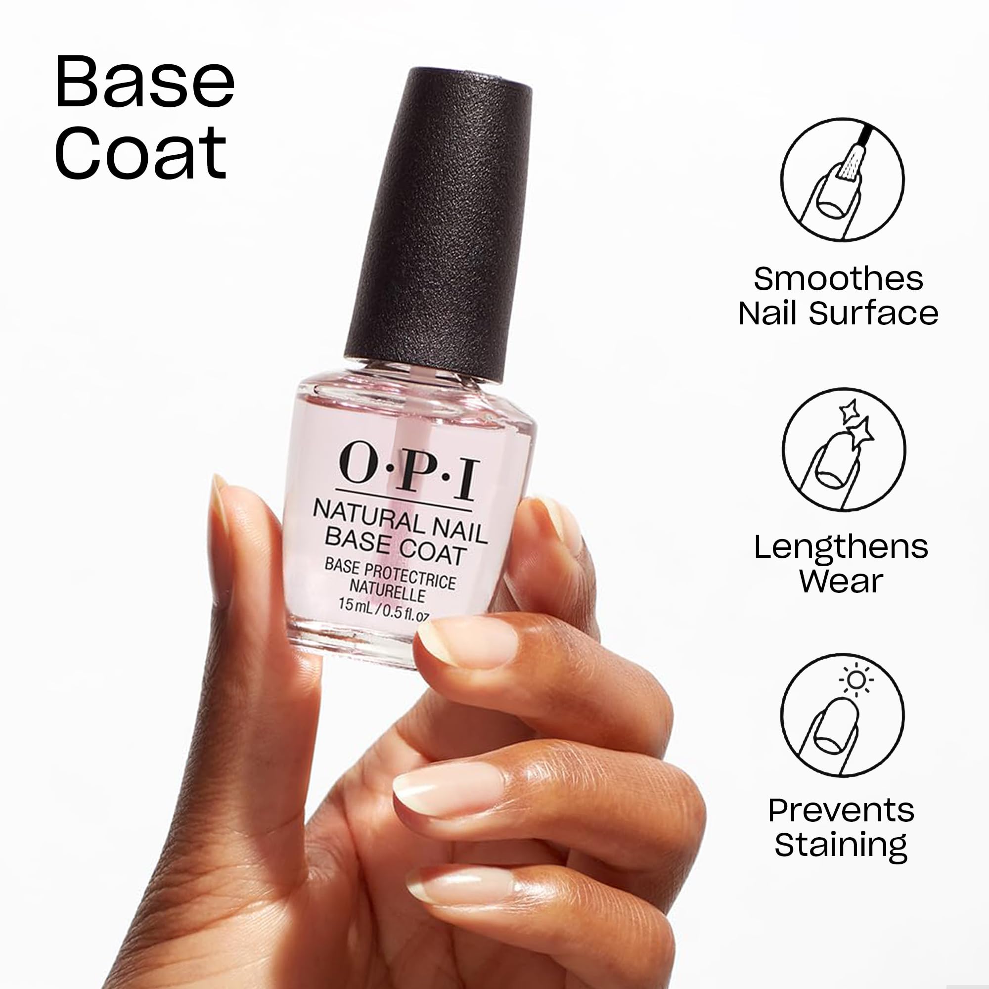 OPI Nail Lacquer Base Coat | Nail Prep & Treatment Formulas | Helps Protect Nails & Extend Polish Wear | Chip Resistant, Prevents Discoloration